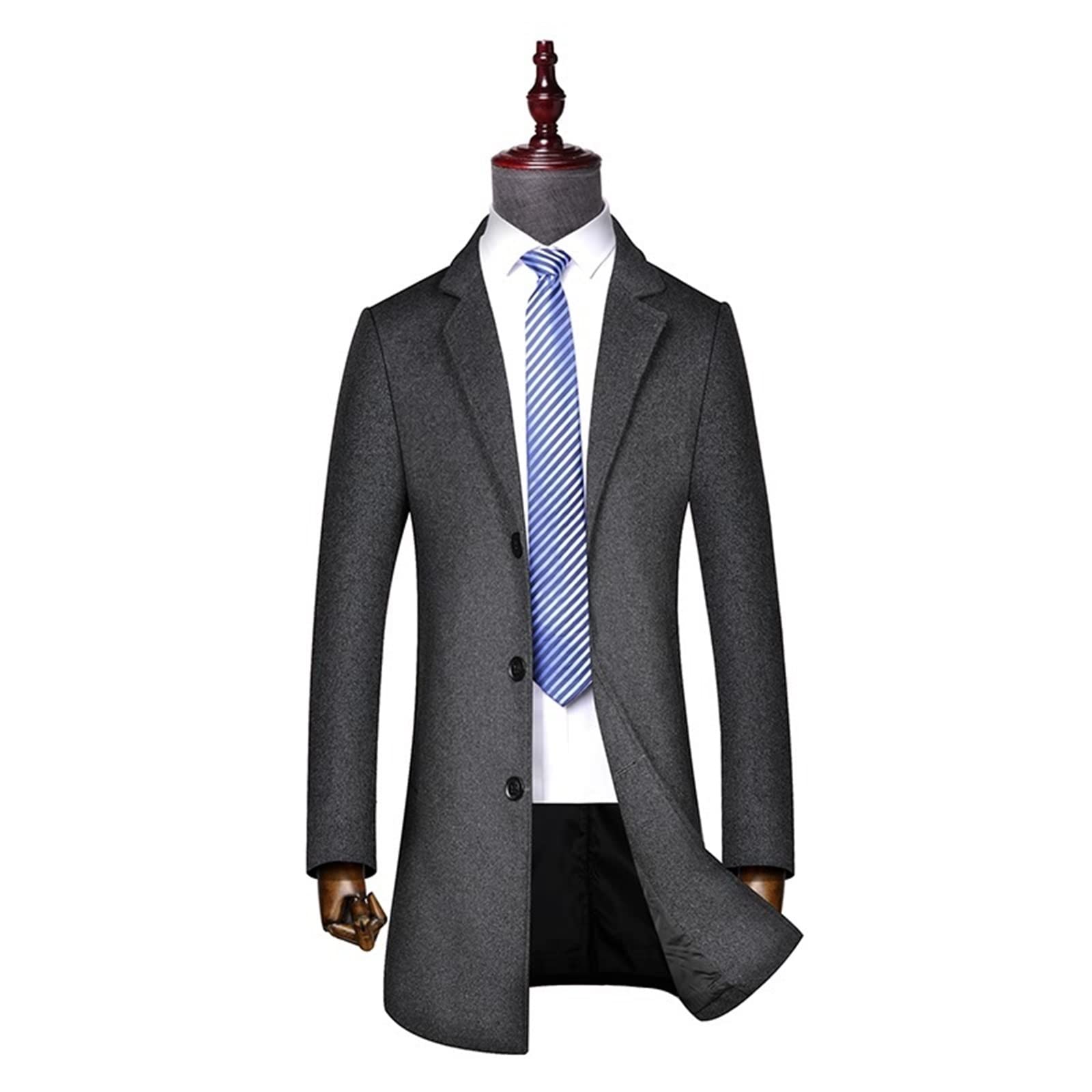 Cappotto da uomo in lana tinta unita collo monopetto monopetto con dentellatura elegante giacca a vento da passeggio Autunno Inverno per la protezione dal freddo e dal vento