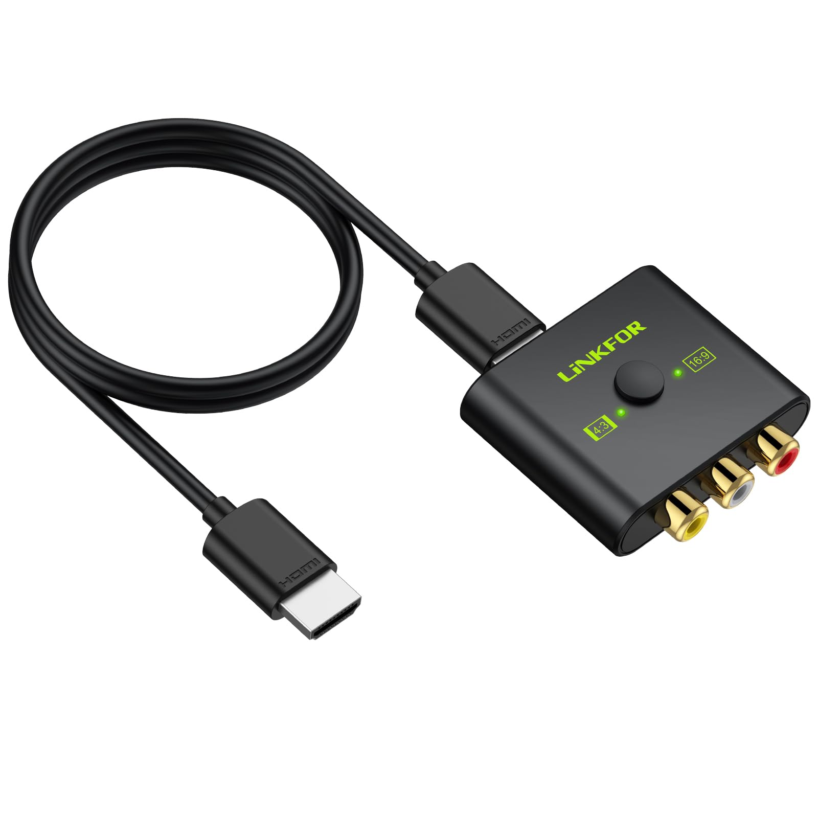 LiNKFOR RCA to HDMI Converter,1080P AV to HDMI Converter,16:9/4:3 Conversion Mini Composite CVBS Audio Video Adapter Supports PAL/NTSC for Wii/PS1/PS2/N64/Xbox