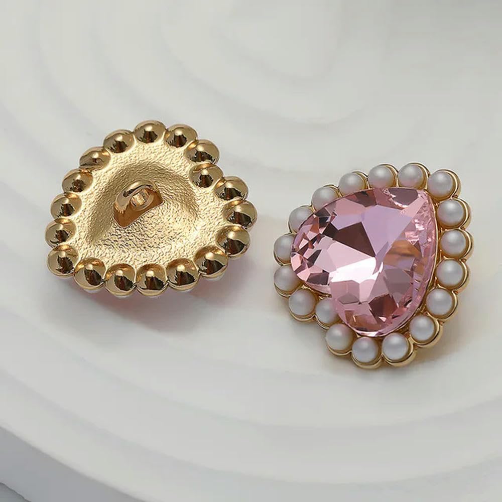 Bottoni di Perle, Bottoni a Forma di Cuore con Strass Rosa da 20 mm, Bottoni di Perle di Lusso for Abbigliamento, Design da Cucito for Cappotti da Donna(20mm 6pcs)
