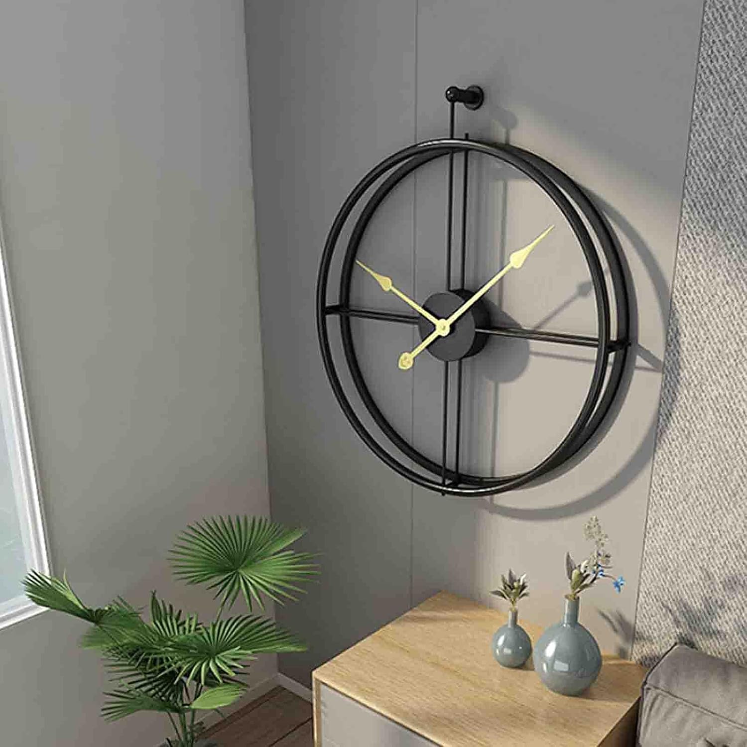 Outdoor Wall Clock Outside Garden Clock Wrought Iron Outdoor Clock Round Silent Clock for Indoor Outdoor Decorative (Black 60cm)