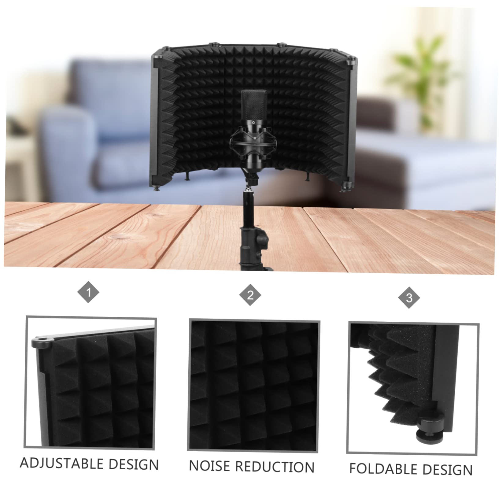Mikrofon Isolation Shield Faltbarer Windschutz Und Schallabsorber Für Recording Podcasting Home Studio Hochdichter Akustikschaum Reduzierung Von Echos Und Atemgeräuschen Schwarz
