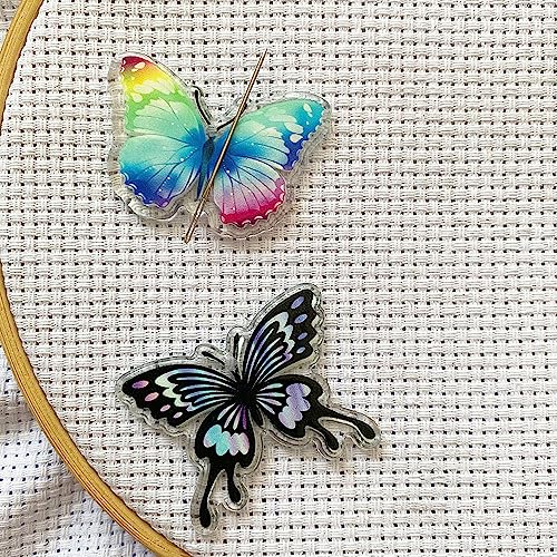 Image of DPXWCCH Butterfly Needle Minders for Cross Stitch Set of 2 Magnetic Needle Holder Rainbow Black Color Magnet Needle Keeper Embroidery Needlework Accessories