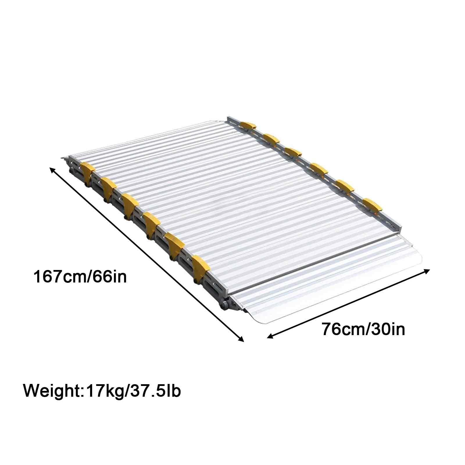 Rampas para Silla de Ruedas para Escalones de Casa de 105cm, 137cm, 167cm y 76cm de Ancho, Rampas para Umbrales de Puertas con Capacidad de 350 a 500 Kg, Aluminio Enrollable(167cm/66in)