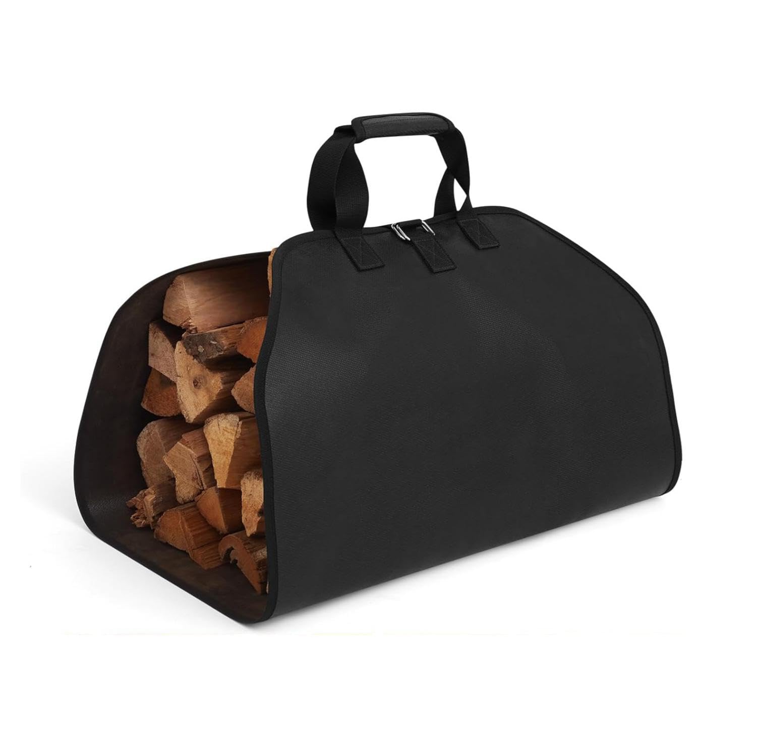 PAWBOSE Firewood Carrier Firewood Bag and Fireproof Fireplace Mat Hearth Rug, Great Gift for Cabin, Large Fire Wood Sling Carrier with Handles, Protect Floors Carpets from Sparks Embers-Black