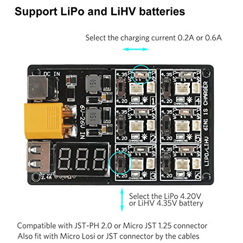 1S LiPo LiHV Scheda Charger con JST e Micro Losi