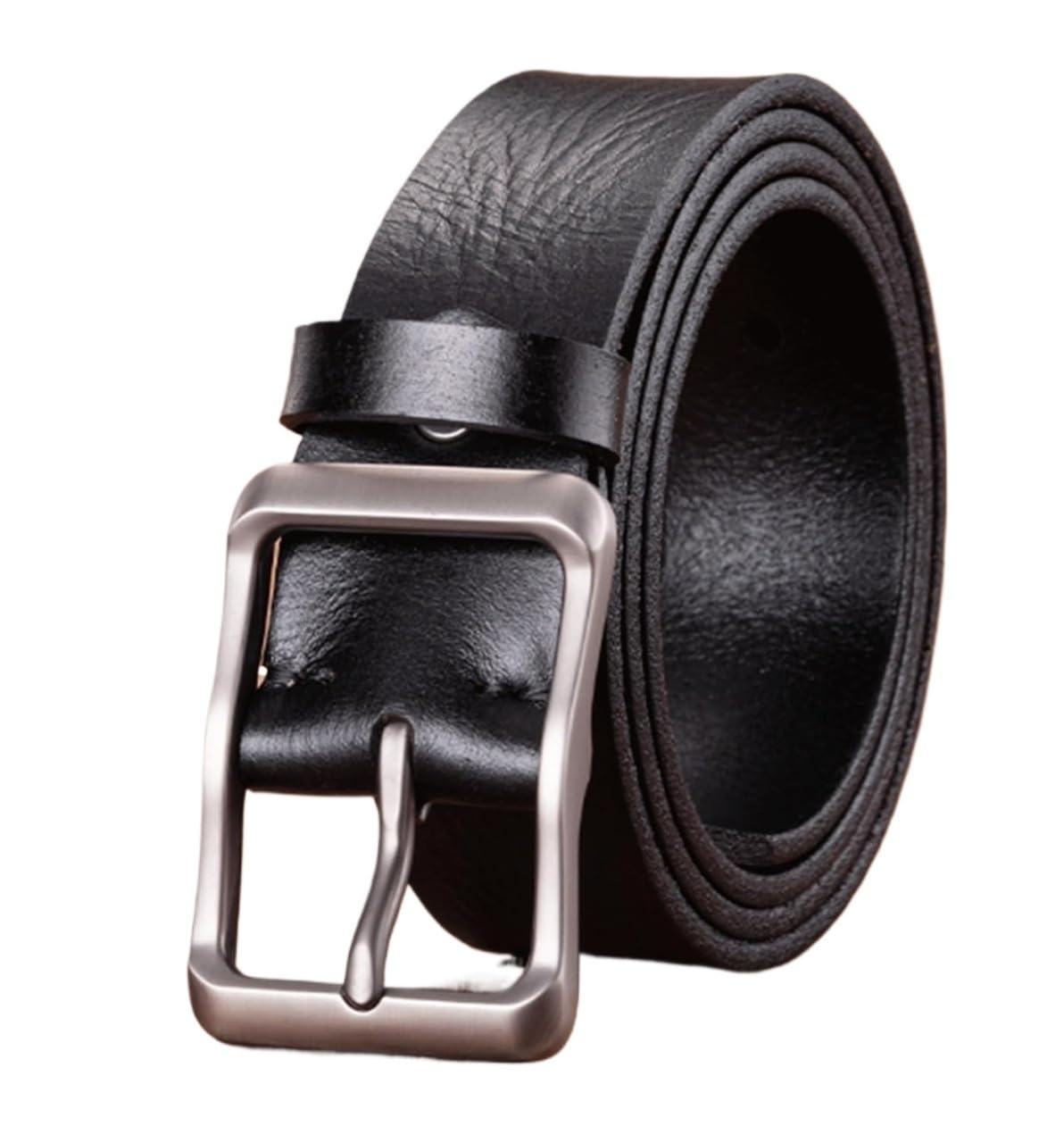 Krxsobnv Men's Black Leather Belt, For Alloy Buckle Belts Handmade Thickened Belt Vintage Casual(,130Cm)