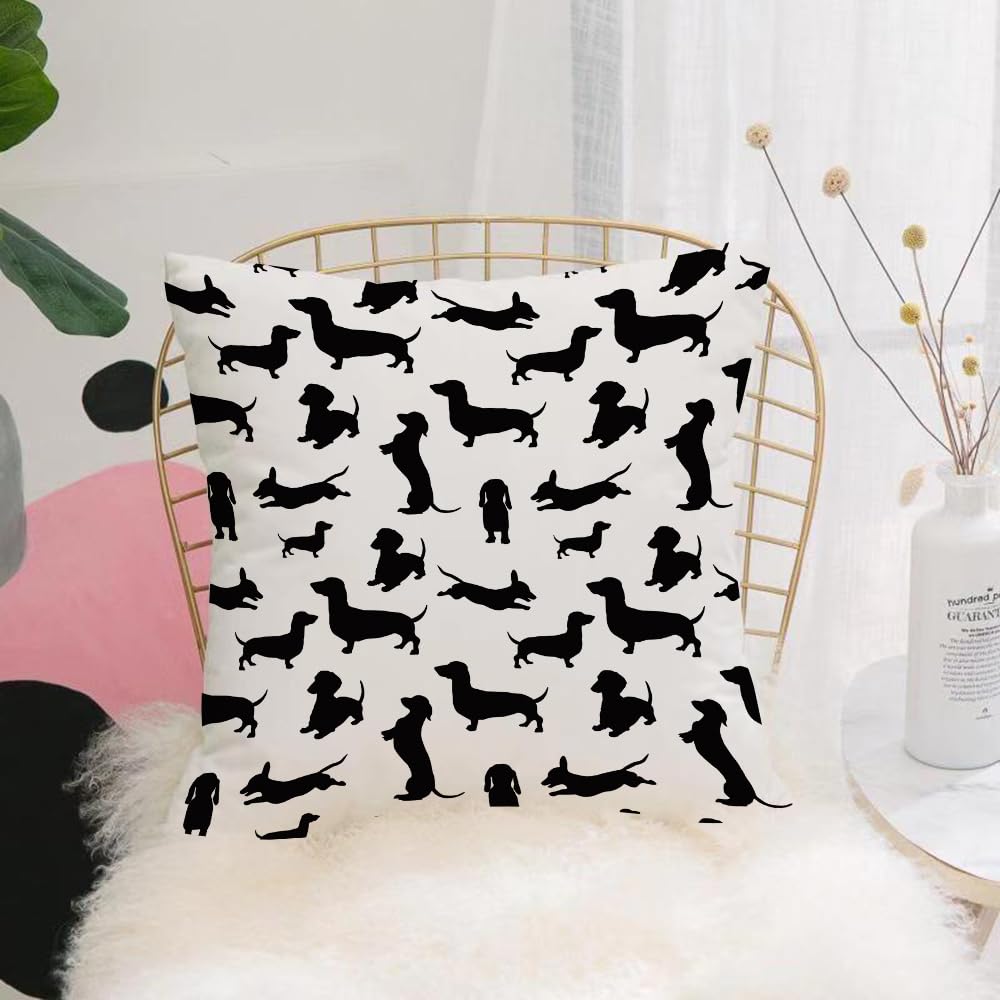 HYOSXW Cushion Cover,Throw Pillow Case Home Decorative for Living Room Bedroom Sofa Chair 16X16 Inch,A series of black dachshund dog silhouettes create whimsical patterns in differ,Pillowcase 40X40cm