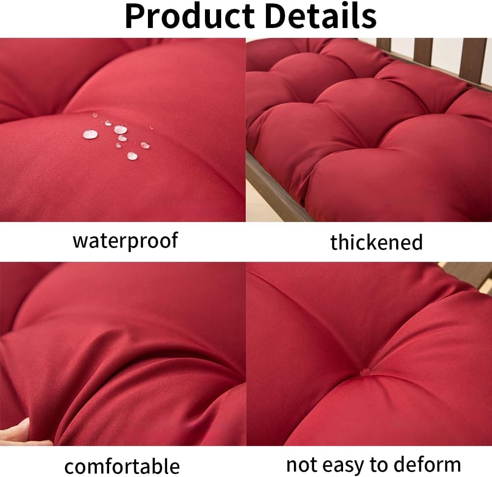 Outdoor Bench Cushion 48X19 Inch Patio Chair Cushions Tufted Porch Swing Cushions Patio Bench Cushion with High Elasticity PP Cotton for Indoor/Outdoor (Red)