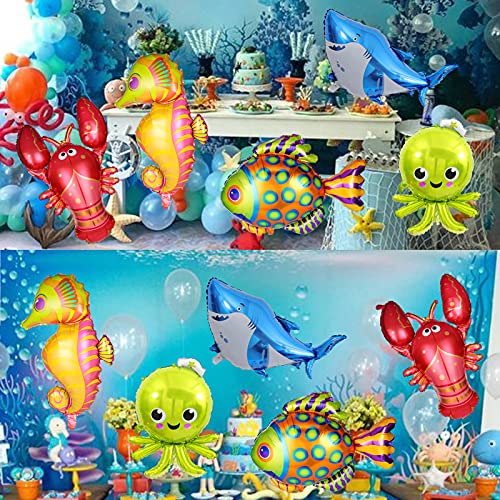 Sharlity 5 Pack Large Under The Sea Animal Balloons 38Inch Cartoon Fish Balloons Sea Horse Balloon Octopus Balloon Shark Balloon For Kid Birthday Party Decorations #TOP1