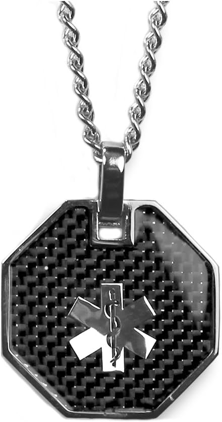 Medical Alert Womens Mens Necklace with Pendant - Custom Engraving for Diabetes Warfarin Dialysis Stroke Pacemakers