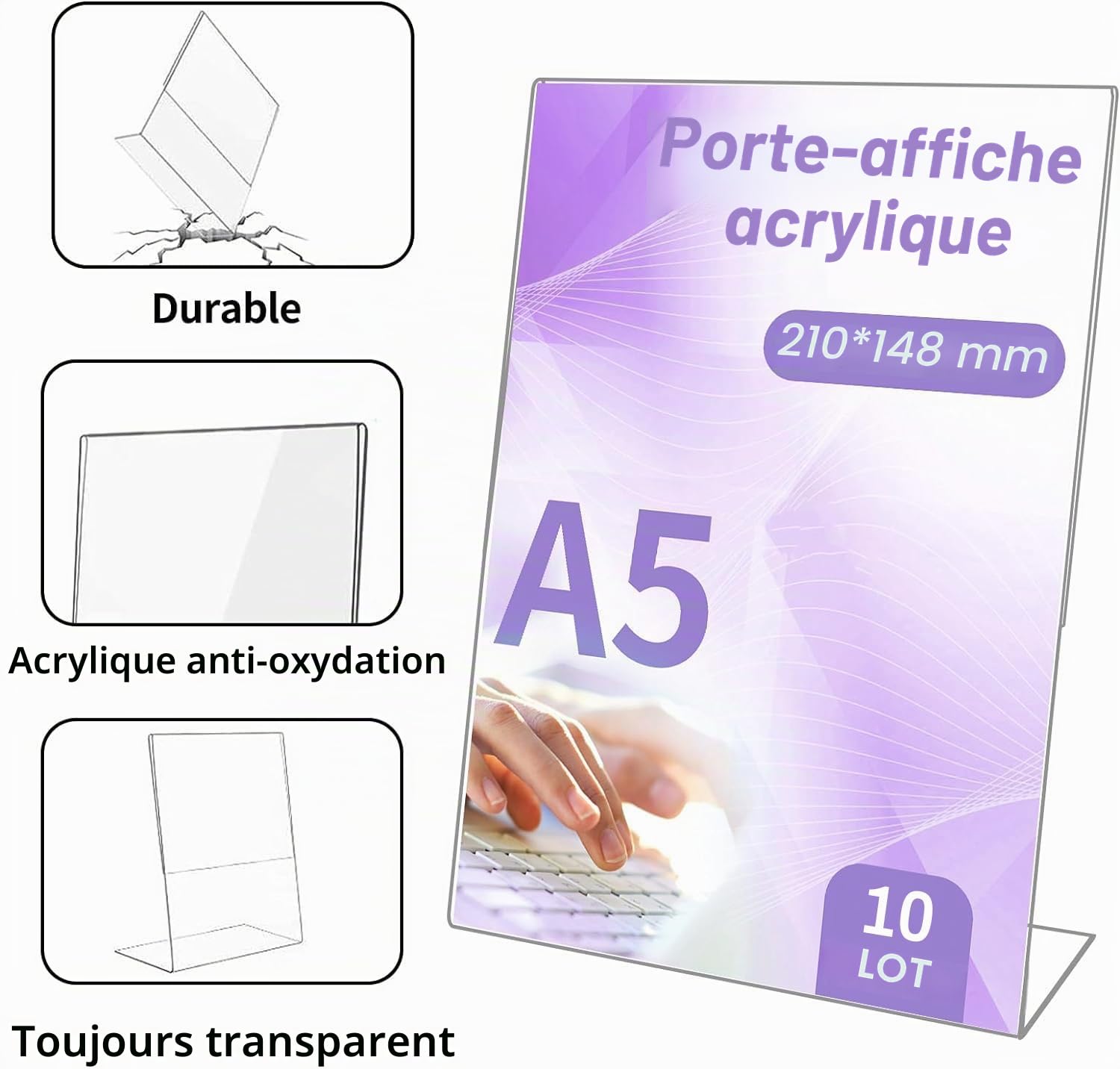 Lot de 10 Présentoirs de table A5 en L, Présentoir en Acrylique Transparent, Support Menu A5 pour Restaurant, Hôtel, Exposition, Bureau, Menus, école