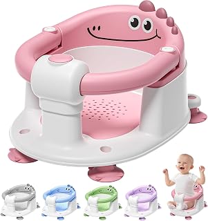 TPN Baby Bath Seat for Babies 6 Months & Up, Non-Slip Toddler Bath Seat with 5 PCS Waterproof Emoji Stickers, Portable Infant Bath Seat for Baby(Pink)