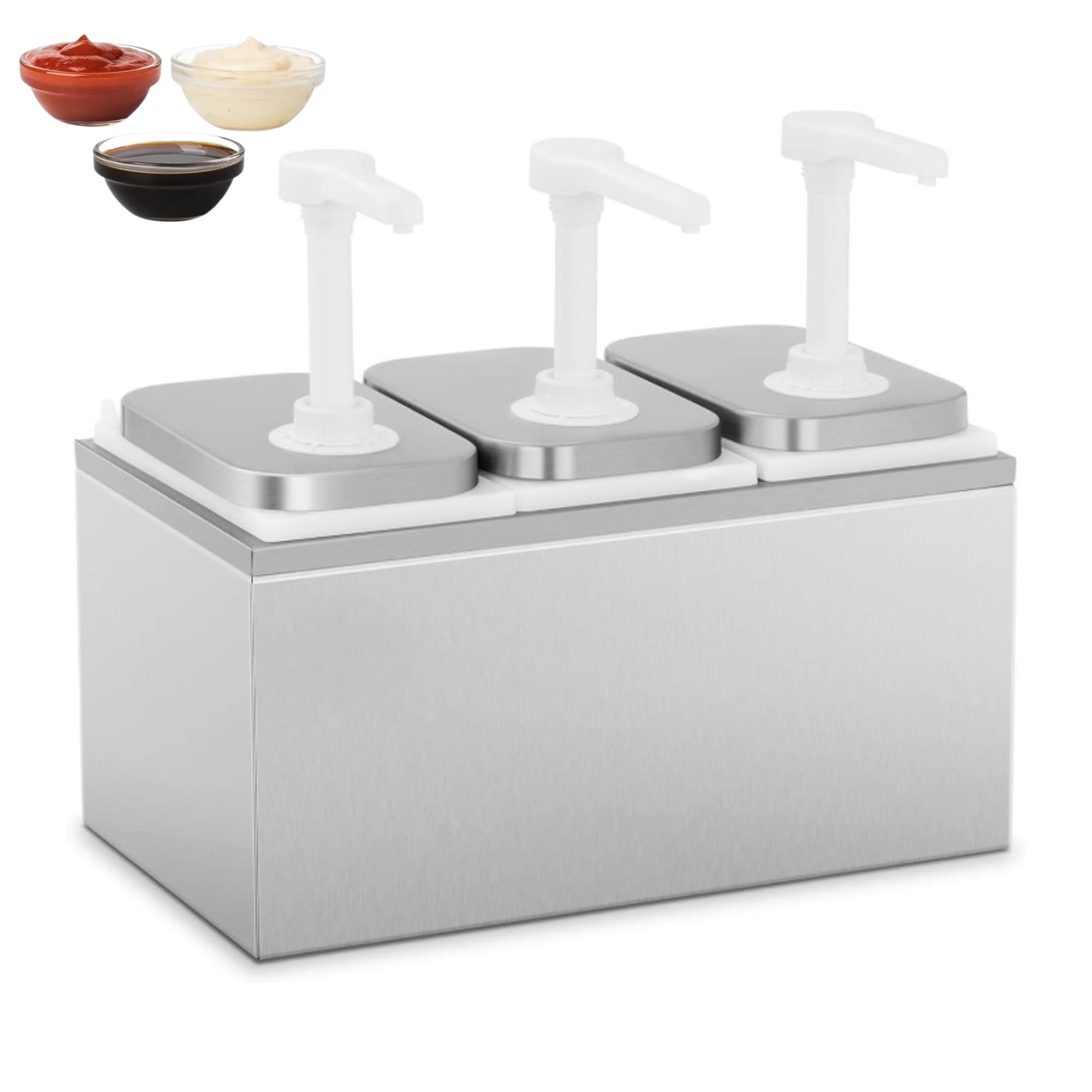 Distributeur de Sauce Inox Triple 3x2L - 3 Pompes - Dosage Précis - Hygiénique et Professionnel