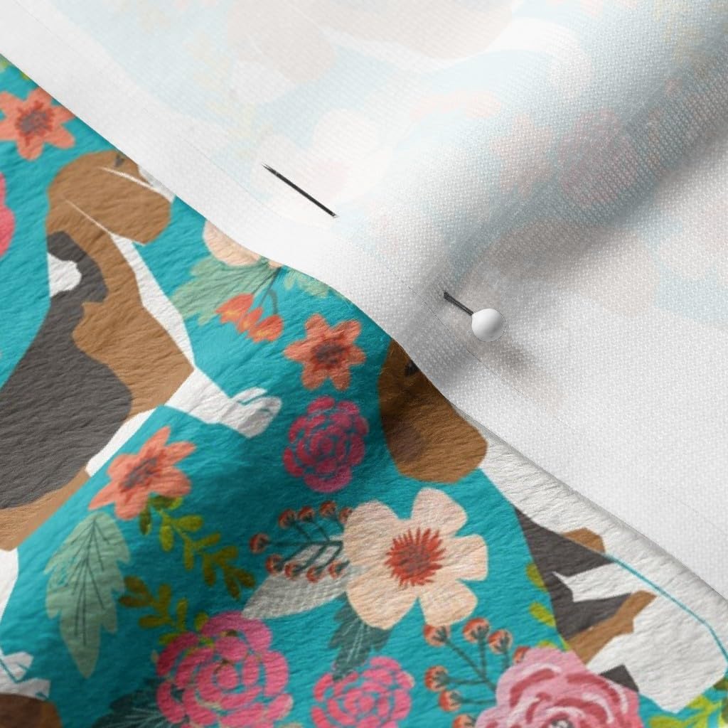 Spoonflower Fabric - Beagle Beagles Cute Dogs Dog Florals Flowers Spring Turquoise Pet Printed on Minky Fabric by The Yard - Sewing Baby Blankets Quilt Backing Plush