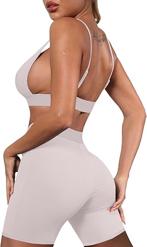 Miniatura 3 de Ekaliy Conjunto de 2 piezas de leggings de yoga ajustados de cintura alta y top corto sin mangas para mujer, conjunto de ropa de gimnasio