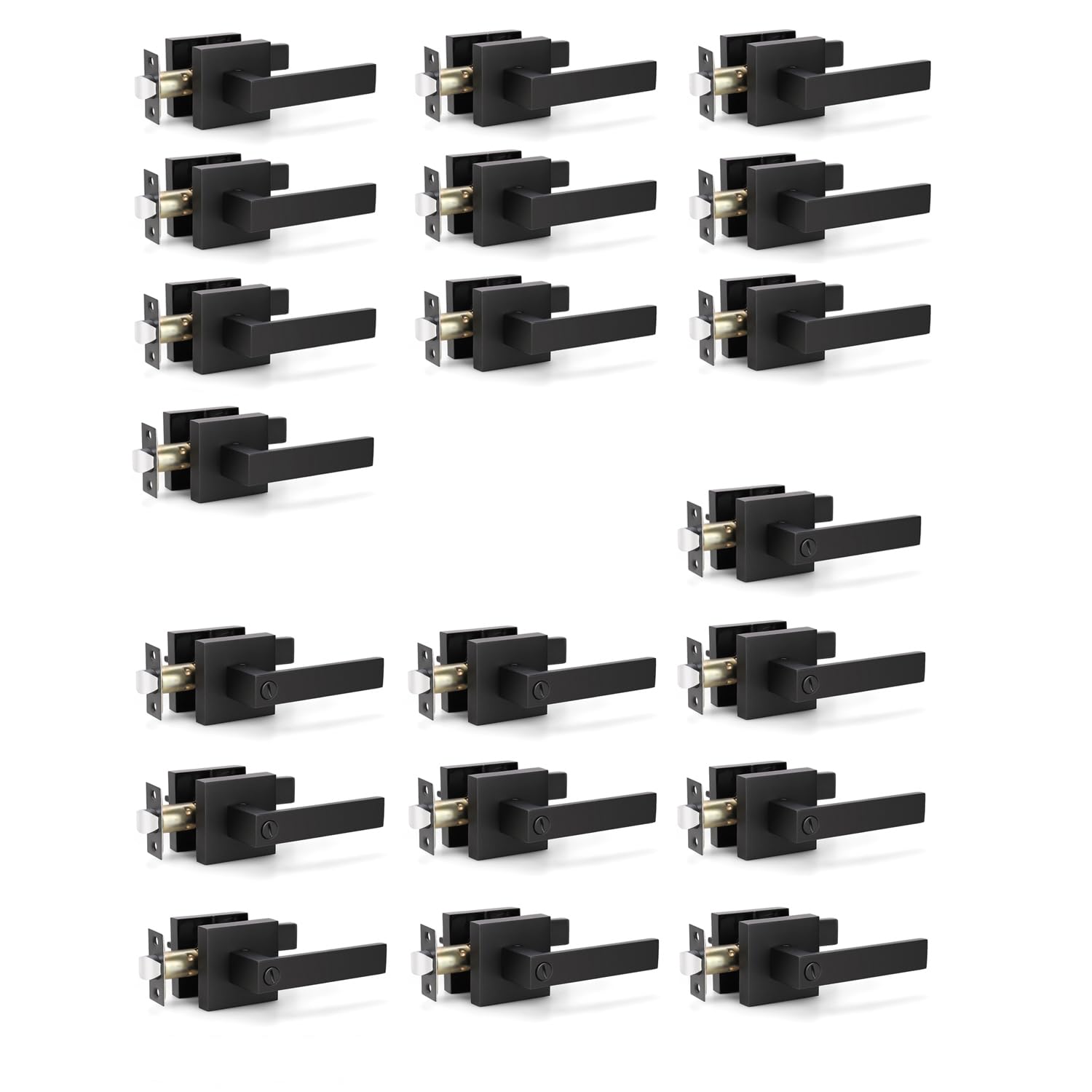 KNOBWELL 10 Pack Privacy and 10 Pack Passage Door Handle Black Interior Doorknob Set Square Door Handle Levers