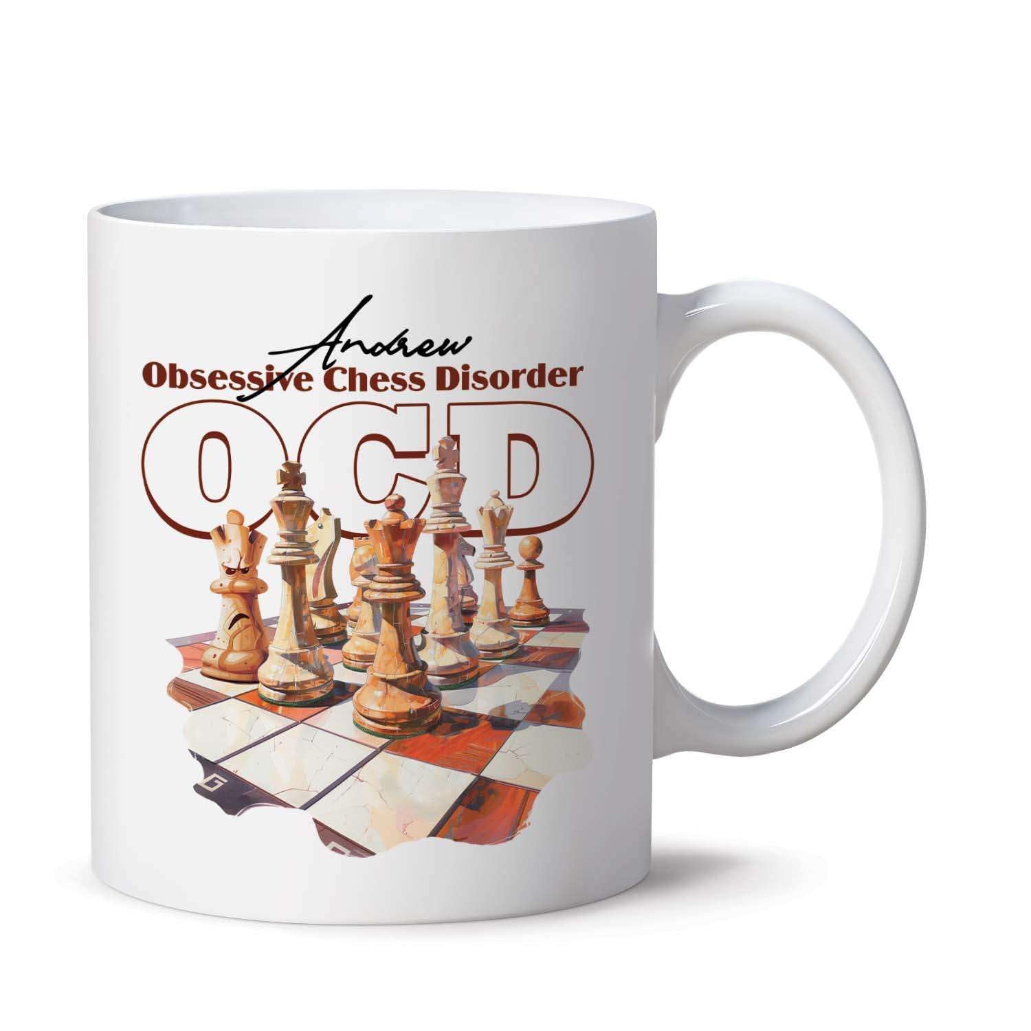 Customized Novelty Ceramic Cups With Chess Themed, Personalized Chess Player White Coffee Mug On Birthday, Custom Choose Name Travel Tea Cup, Chess