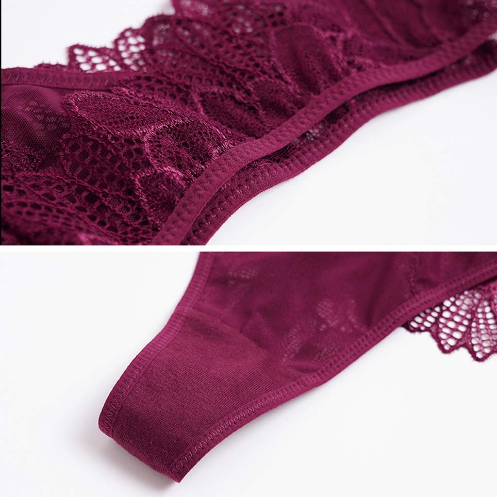 Tanga Delgada Y Transpirable De Tiro Bajo, Bragas De Encaje Sexy Negro, Morado (Color : Purple, Size : L)