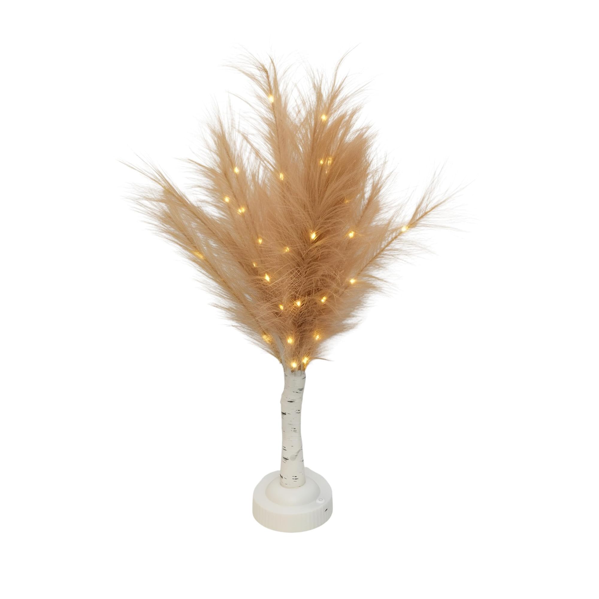 SHATCHI 70cm Champagne Feather Tree Table Lamp Warm White LEDs Lighted Pampas Tree – Battery-Operated Decorative Night Light for Christmas, Home, Events, Holiday Decorations