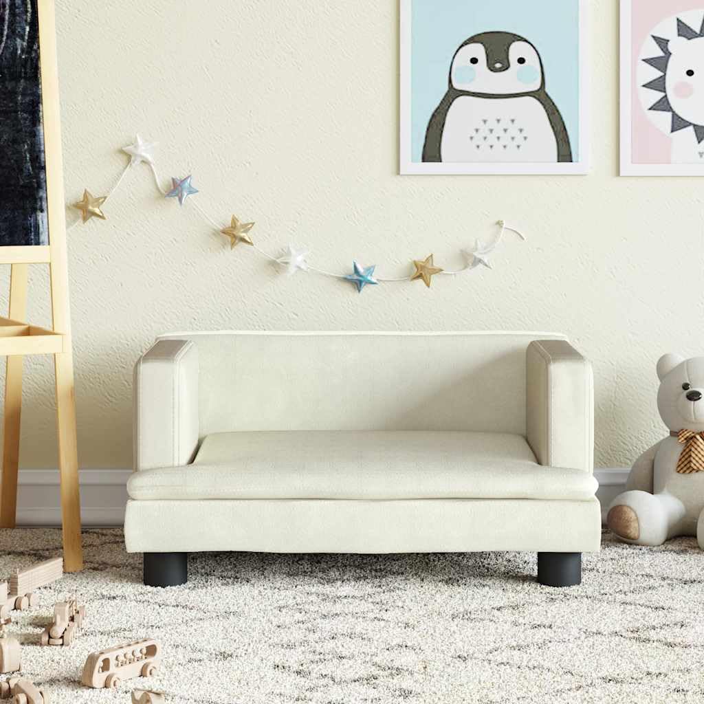 Sofa dziecięca kremowa, 60 x 40 x 30 cm, aksamitna ze stabilną ramą z drewna sosnowego, miękką wyściółką z pianki, nowoczesne wzornictwo do pokoju dziecięcego, idealna dla dzieci w wieku od 3