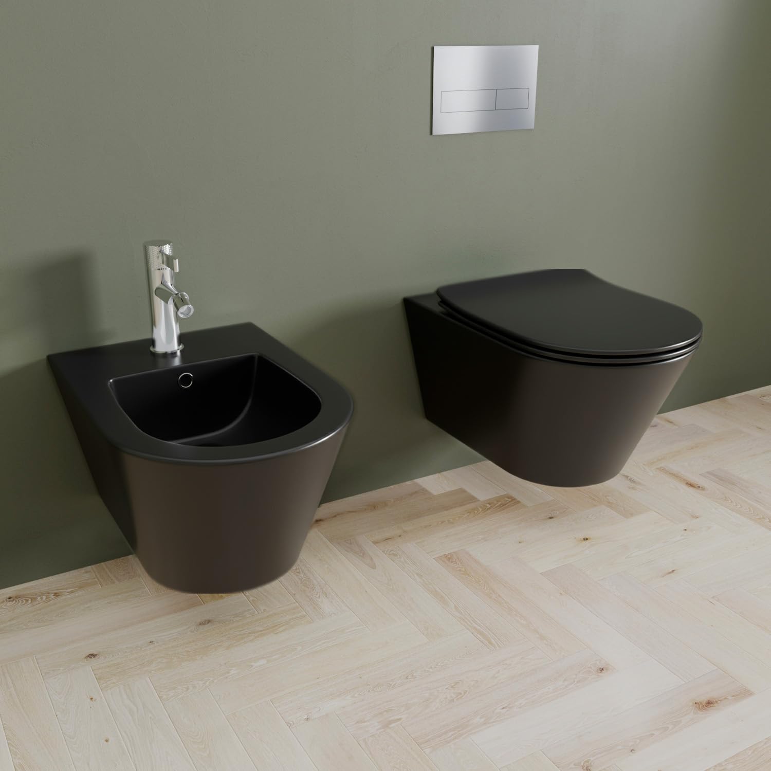 Bricozone Coppia Di Sanitari Sospesi In Ceramica Set Wc E Bidet Da Parete Design Moderno Con Copri Wc Soft Close E Finitura Opaca Ideali Per Bagno Contemporaneo Facili Da Pulire (Nero opaco)