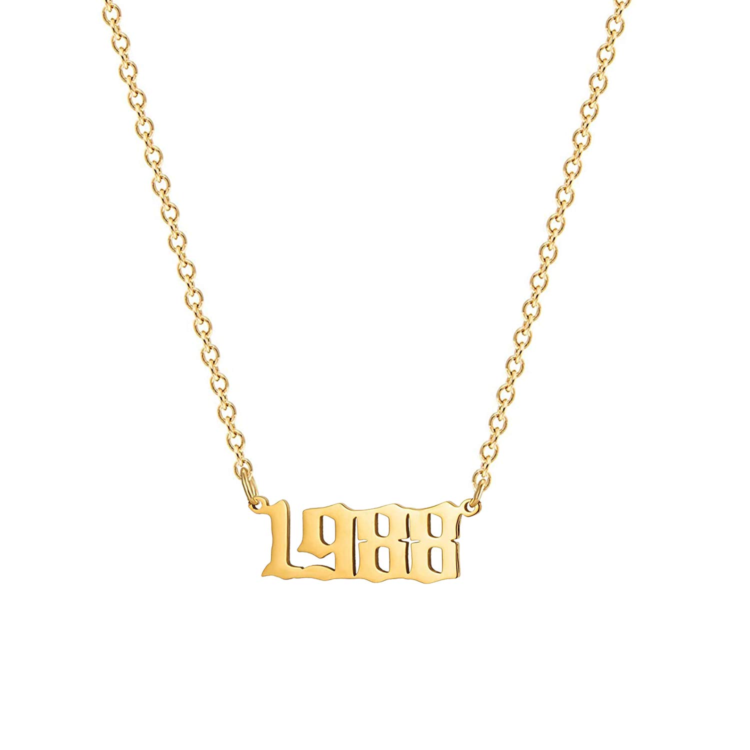 Glimmerst Birthday Year 1988 Necklace, 18K Gold Plated Stainless Steel Birth Year Number Pendant Necklace Memorable Anniversary Jewelry for Women
