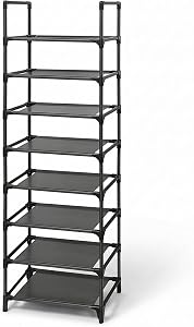 SONGMICS Shoe Rack, 8-Tier Shoe Shelf, Shoe Storage Organizer, Metal Frame, Non-Woven Fabric Shelves, for Entryway, Bedroom, 28 x 46 x 145 cm, Black ULSR24BK