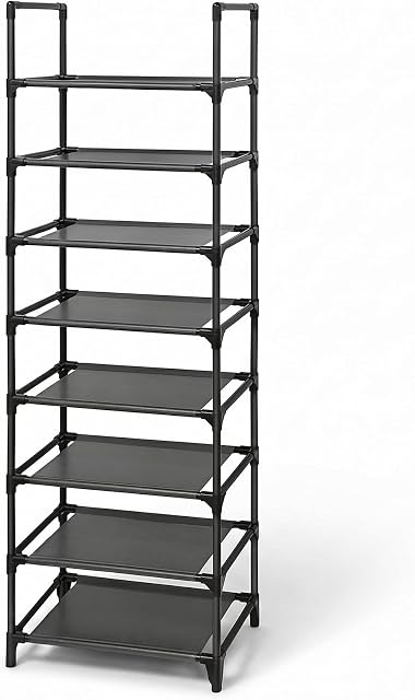 SONGMICS Shoe Rack, 8-Tier Shoe Shelf, Shoe Storage Organizer, Metal Frame, Non-Woven Fabric Shelves, for Entryway, Bedroom, 28 x 46 x 145 cm, Black ULSR24BK