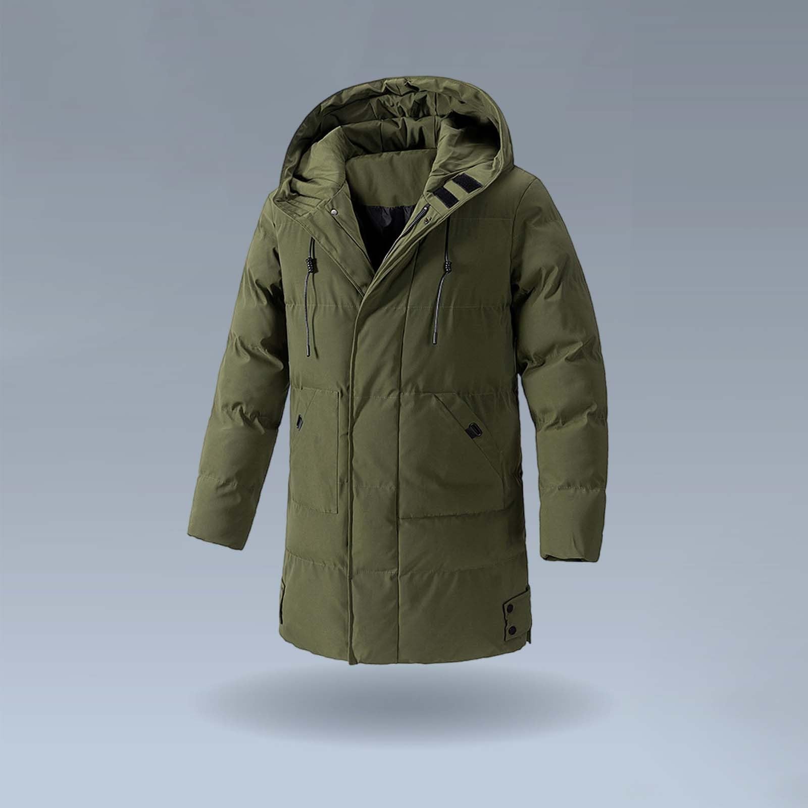 Piumino da uomo trapuntato lungo con cappuccio e zip intera, impermeabile e antivento, cappotto termico pesante, in softshell, con tasche, per neve, sci, escursionismo, caldo e accogliente
