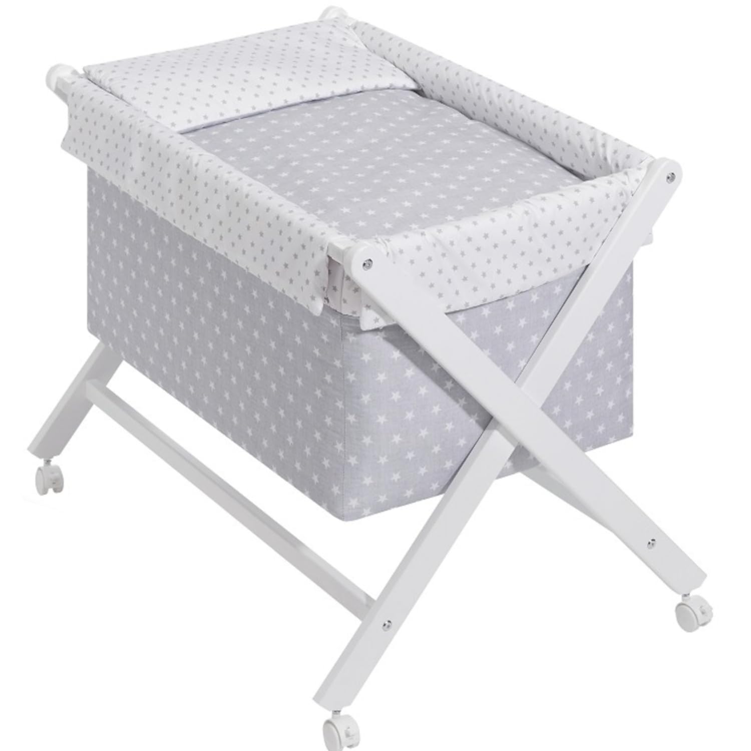 Minicuna Plegable Blanco Gris: Estructura + Vestidura + Colcha Desenfuntable + Colchón + Almohada