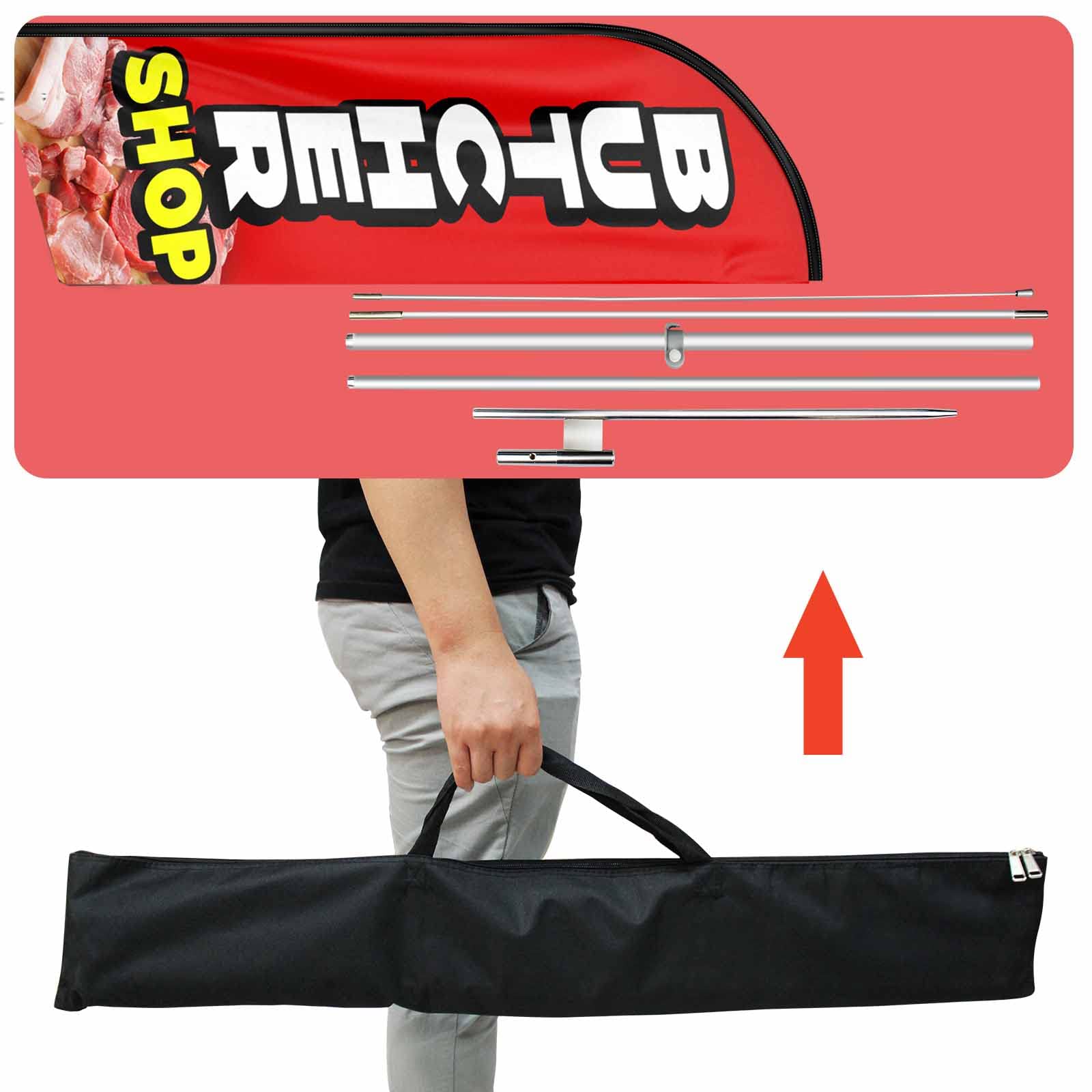 Metzgerei Swooper-Flagge, 30 m, Metzgerei, Werbeflagge mit Stangen-Set, Erdspieß, Metzgerei, Schilder, Federflagge für Unternehmen und Schaufenster