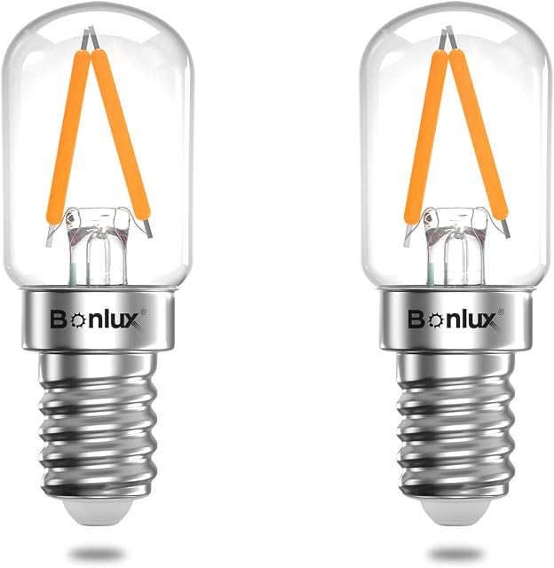 Bonlux 2W LED Fridge Bulb E14 Refrigerator Bulb Warm White 2700K 15W Incendescent Equivalent Energy Saving SES LED Pygmy Bulb E14 LED Appliance Bulb for Freezer/Cooker Hood, 2-Pack, Non-dimmable