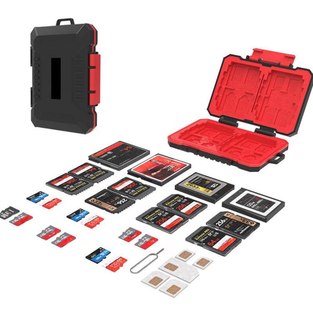 Yantralay Memory Card Storage Case Waterproof SD TF CF Organizer | Anti Shock Protective Card Holder Box for SD TF CFexpress XQD Cards with SIM Slots & Card Pin