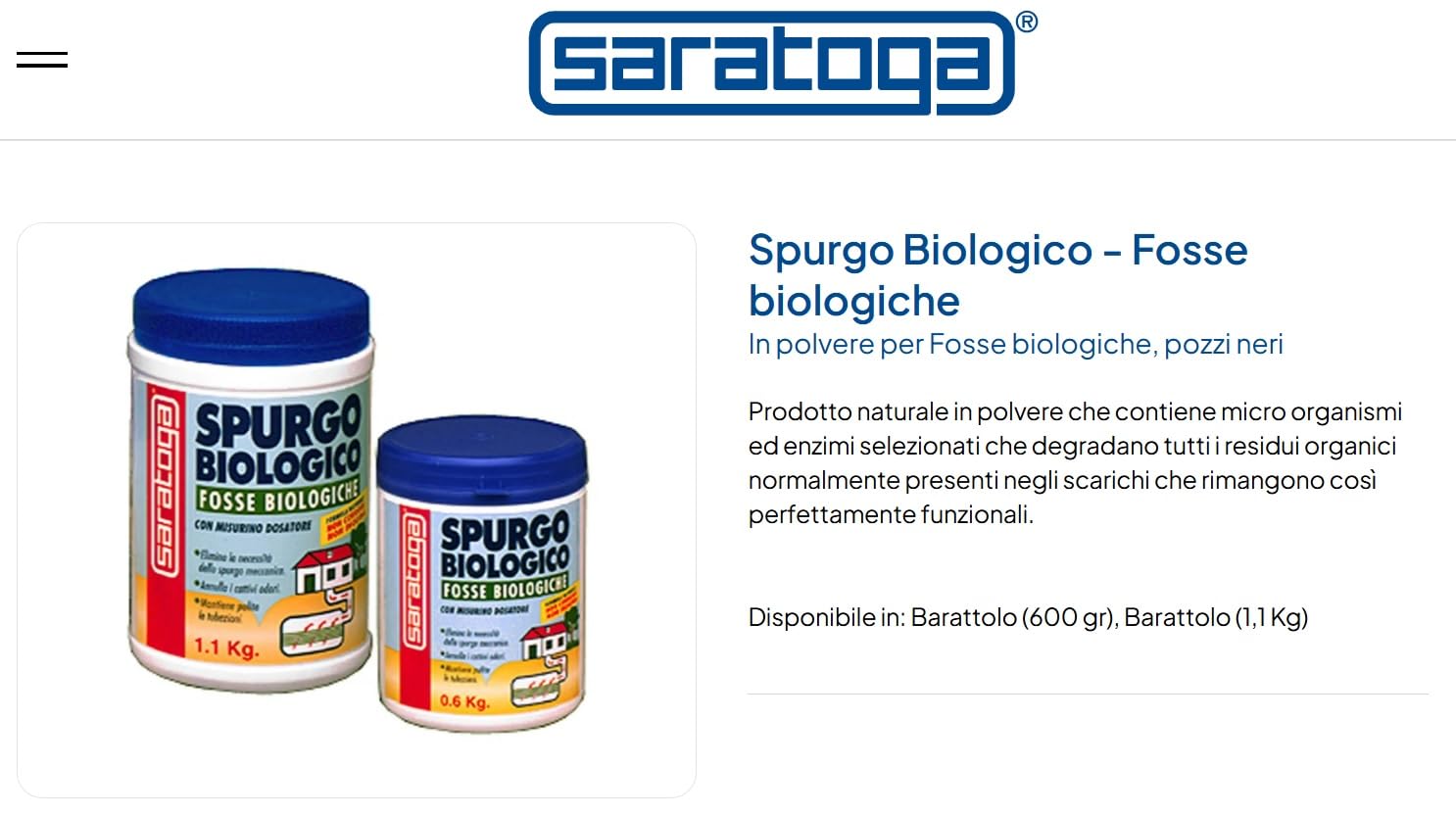 Saratoga Spurgo Biologico in Polvere, Attivatore Naturale per Fosse Biologiche e Pozzi Neri con Enzimi e Microrganismi, Elimina Residui Organici e Mantiene gli Scarichi Efficienti, 1,1kg