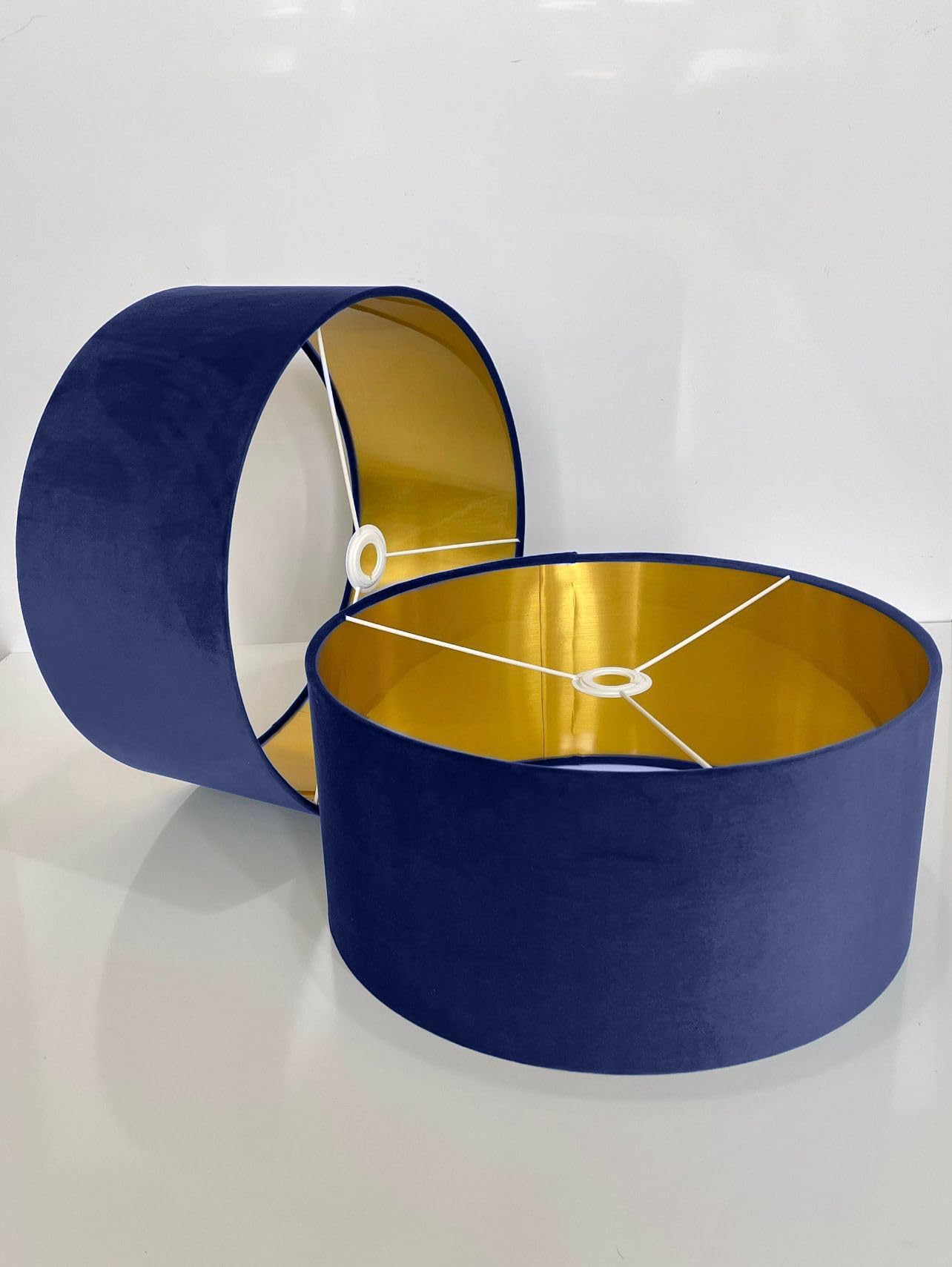 New Handmade by Order Royal Blue Velvet Drum lamp Shade Ceiling Shade with Metallic Lining of Gold,Silver or Copper lamp Shades Suitable for Ceiling and Tables