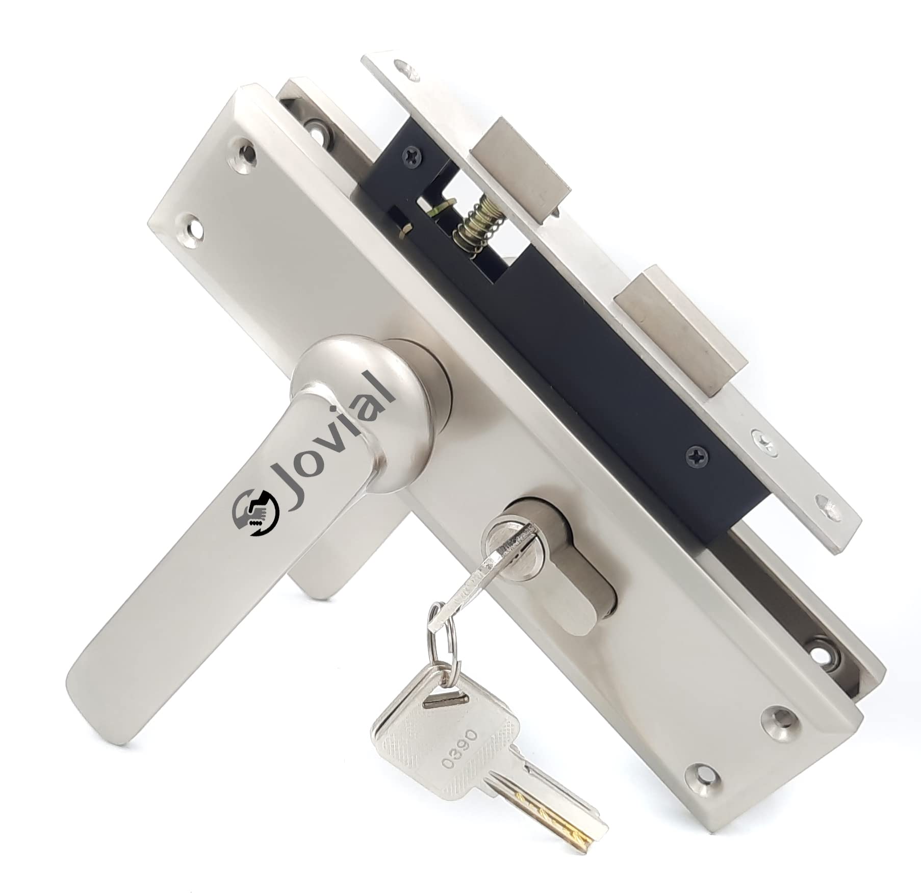 Jovial 8" Plate Mortise Door Lock Handle Set/Mortise Lock with Brass Lock Body and 60mm Brass Cylinder Set with 3 Brass Computerised Keys/Zinc Alloy Weather Proof (Silver Satin Finish, CY-44) (B09LZ2TDHK) Amazon Price History, Amazon Price Tracker