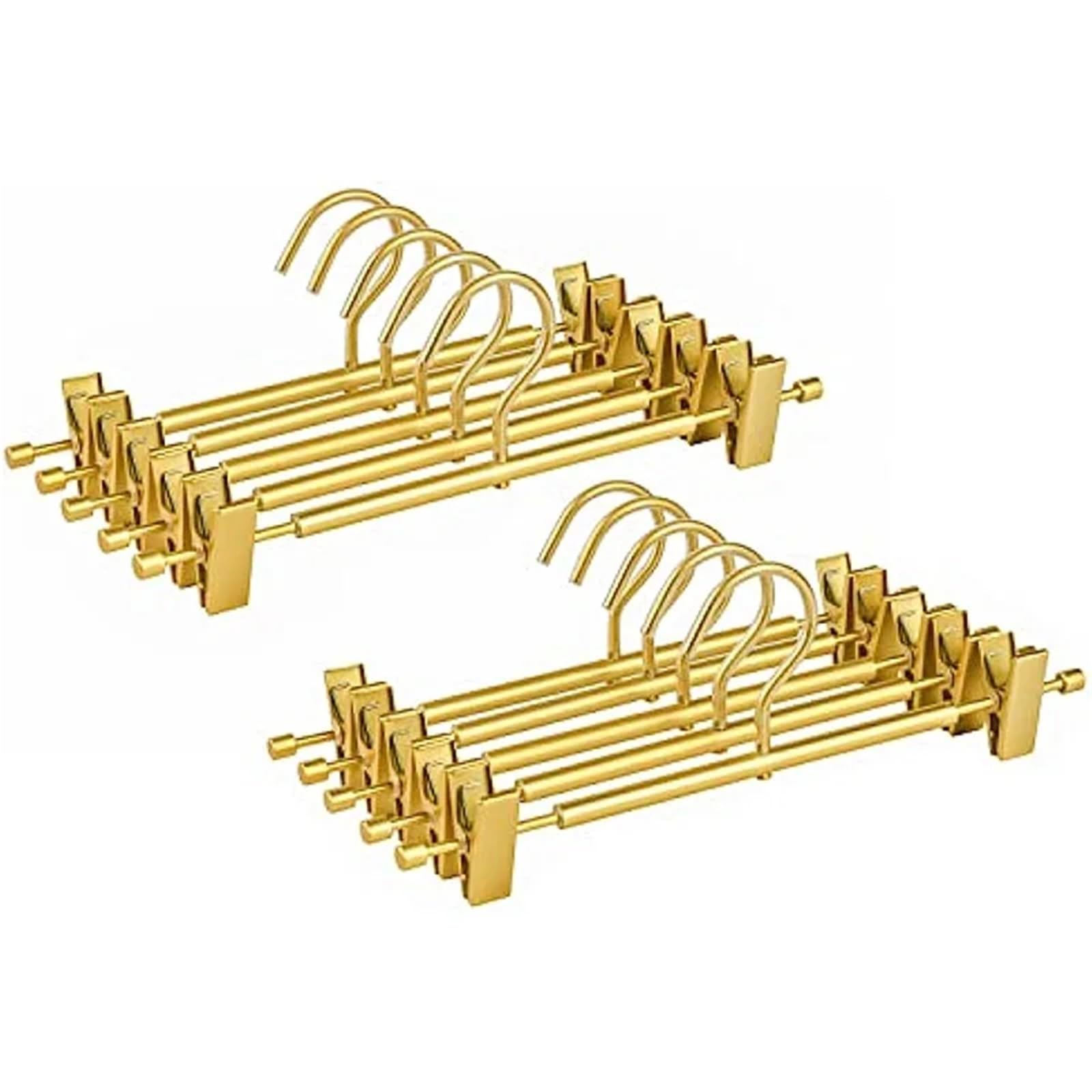 Perchas Pantalones Perchas de Aluminio Dorado for Pantalones, 5 Unidades, Suaves, Ligeras y Resistentes, Metal, con 2 Clips Antideslizantes Ajustables Gancho Giratorio(Gold)
