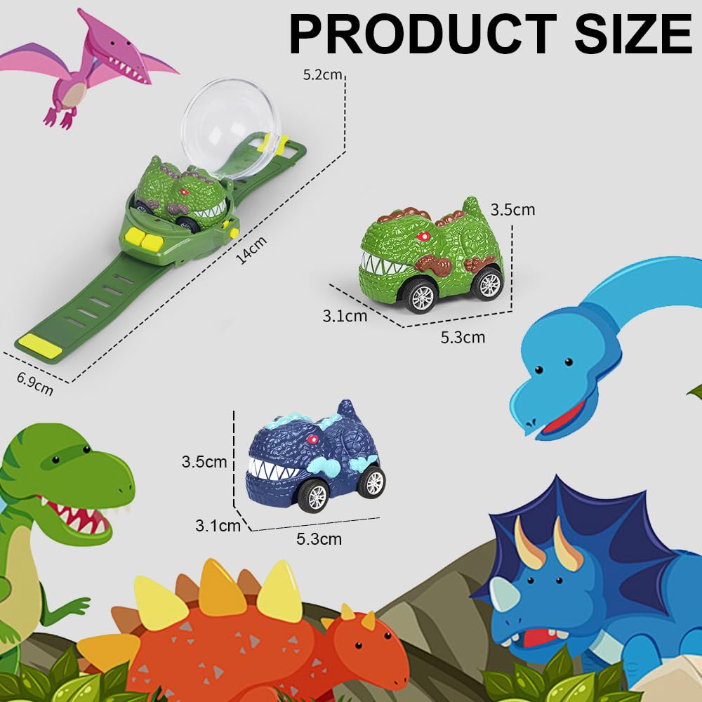 OBEST Fernbedienung Auto Uhr - 2 Mini Dino-Rennwagen, 2.4GHz RC-Spielzeug Für Kinder