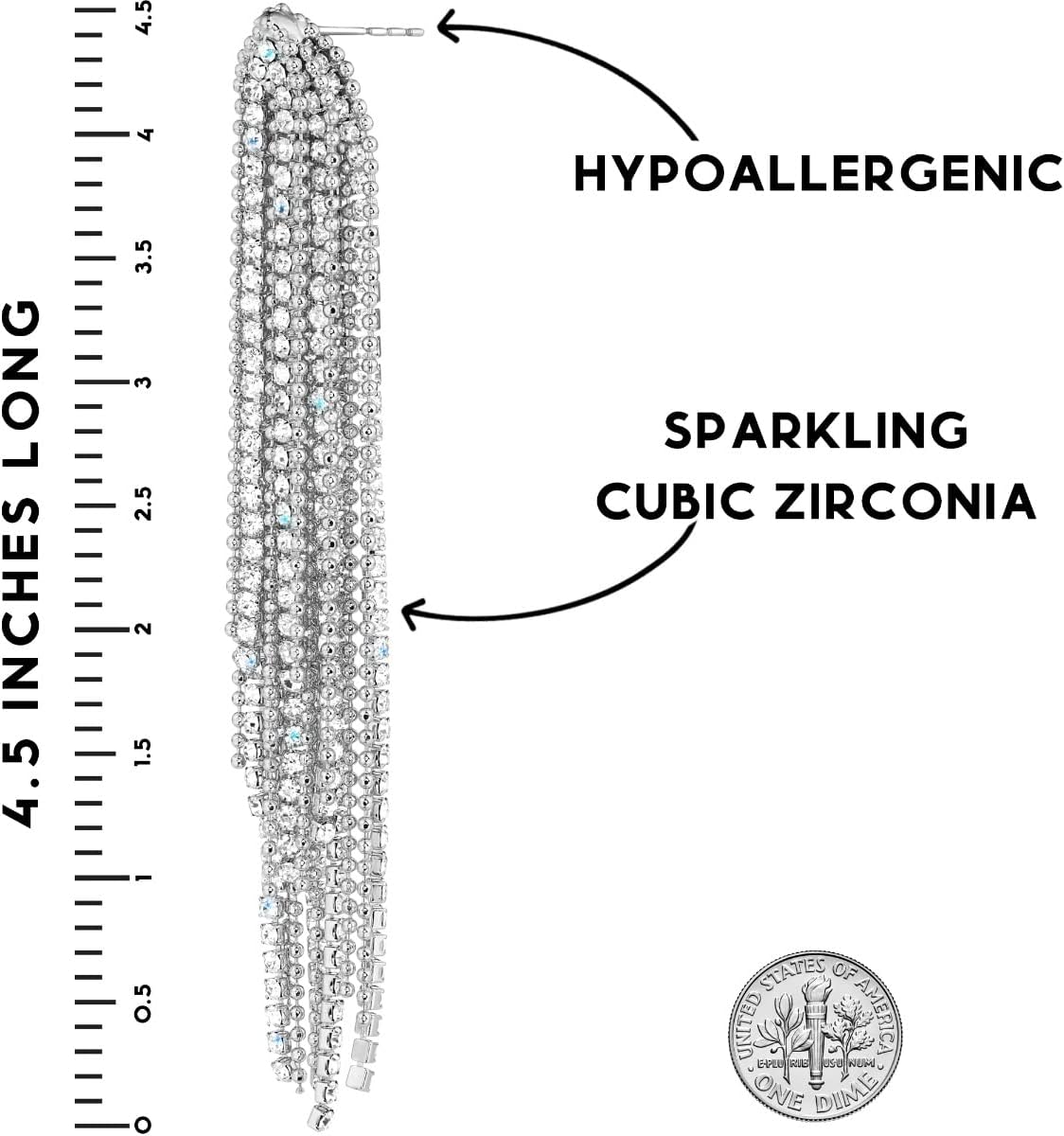 Simulated Diamond Long Earrings for Women - Cubic Zirconia Crystal Statement Dangle Earrings - Hypoallergenic and Safe for Sensitive Ears - Image 4