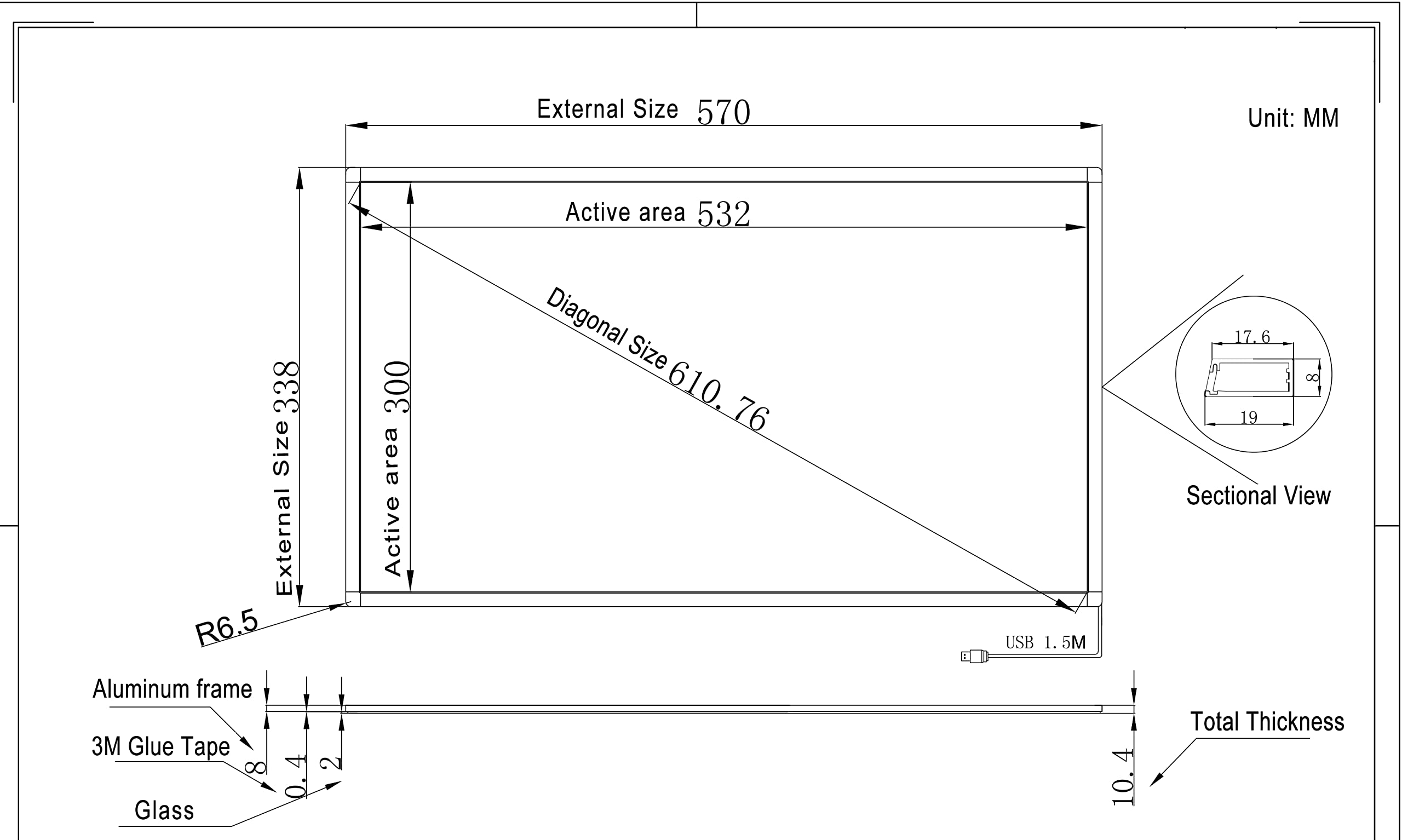 24 Zoll Infrarot Touch Frame, 10-Punkt-Multi-Touch und 16:9 Touch-Panel Overlay für interaktive Anwendungen
