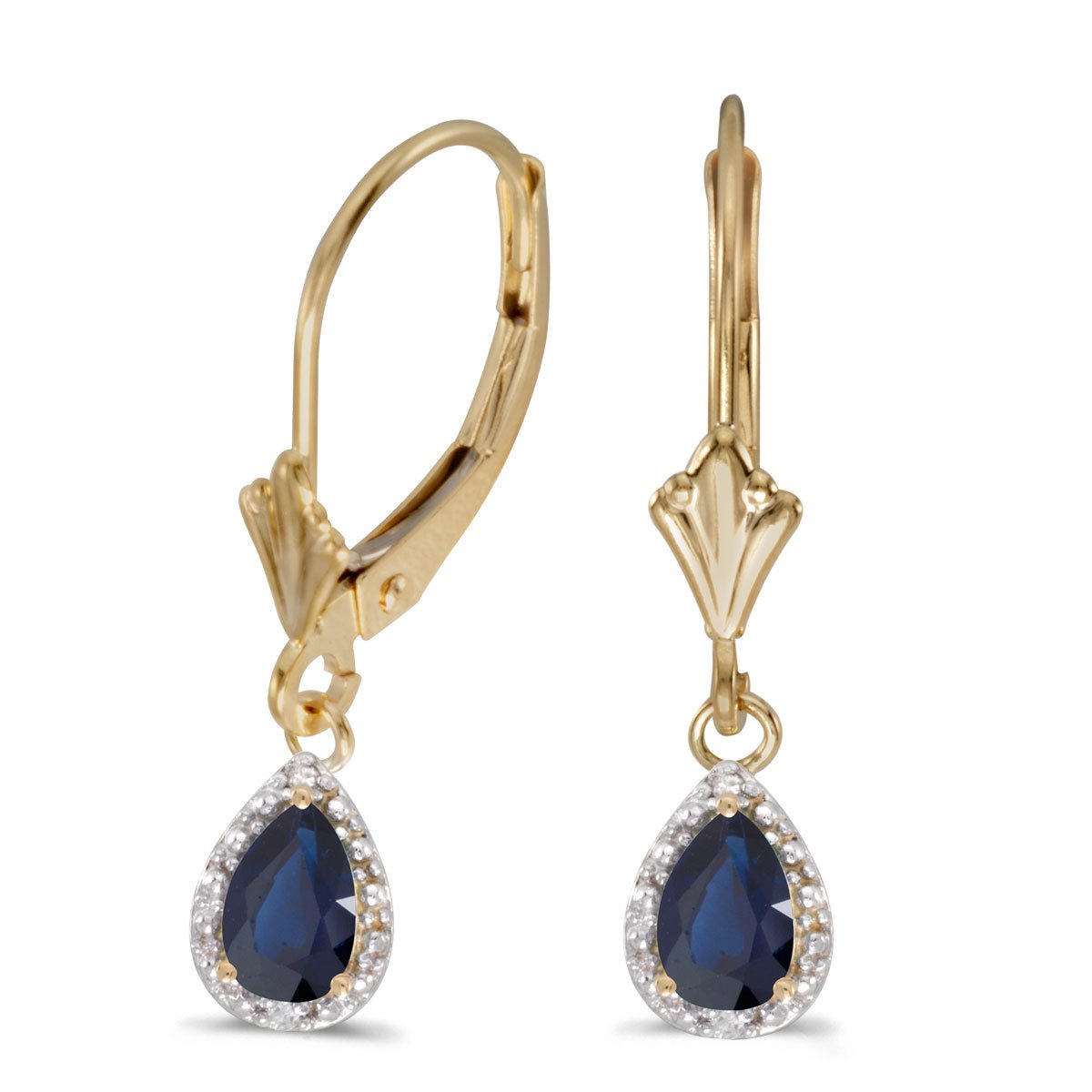 10k Yellow Gold Pear Sapphire And Diamond Leverback Earrings