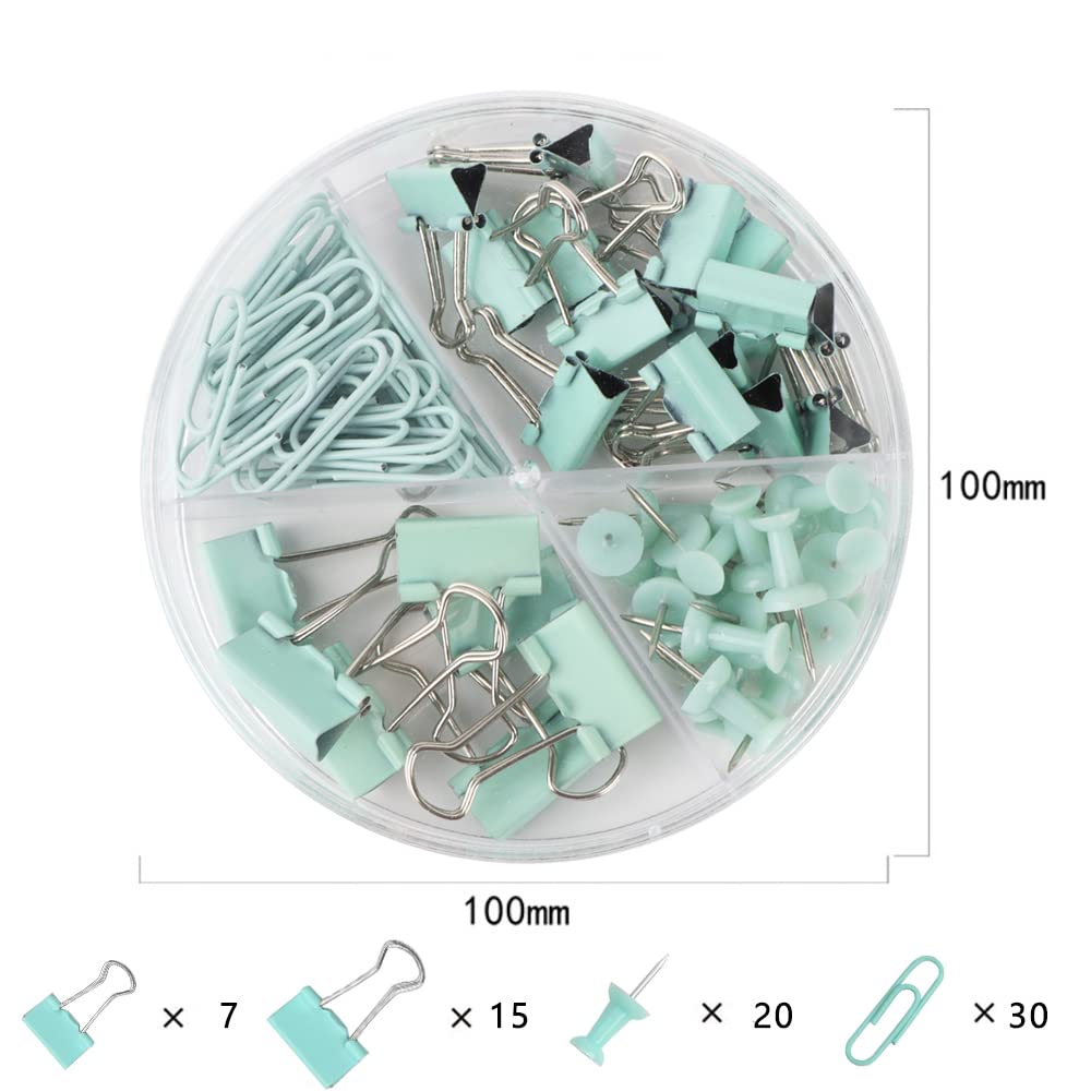 Paper Clips and Binder Clips Set, Metal Assorted Sized Binders with Push Pins, Cute Office Supplies for Desk, Desk Accessories (Green) - Image 2