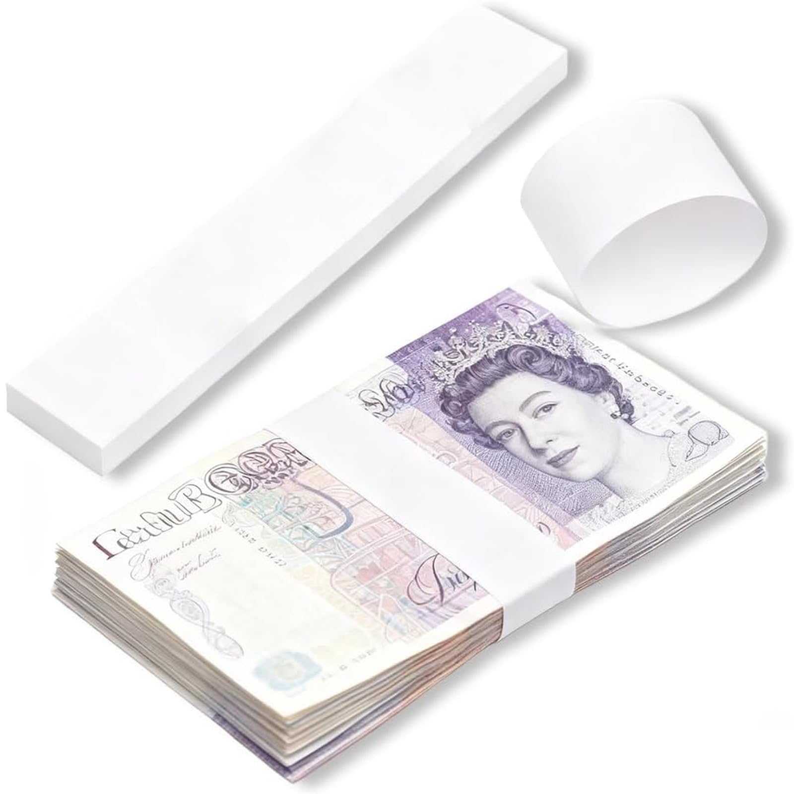 Money Bands for Notes UK – Self-Adhesive Bank Note Bands, Blank White Paper Cash Straps for Banknotes, Currency Wrappers & Bill Organising (100)