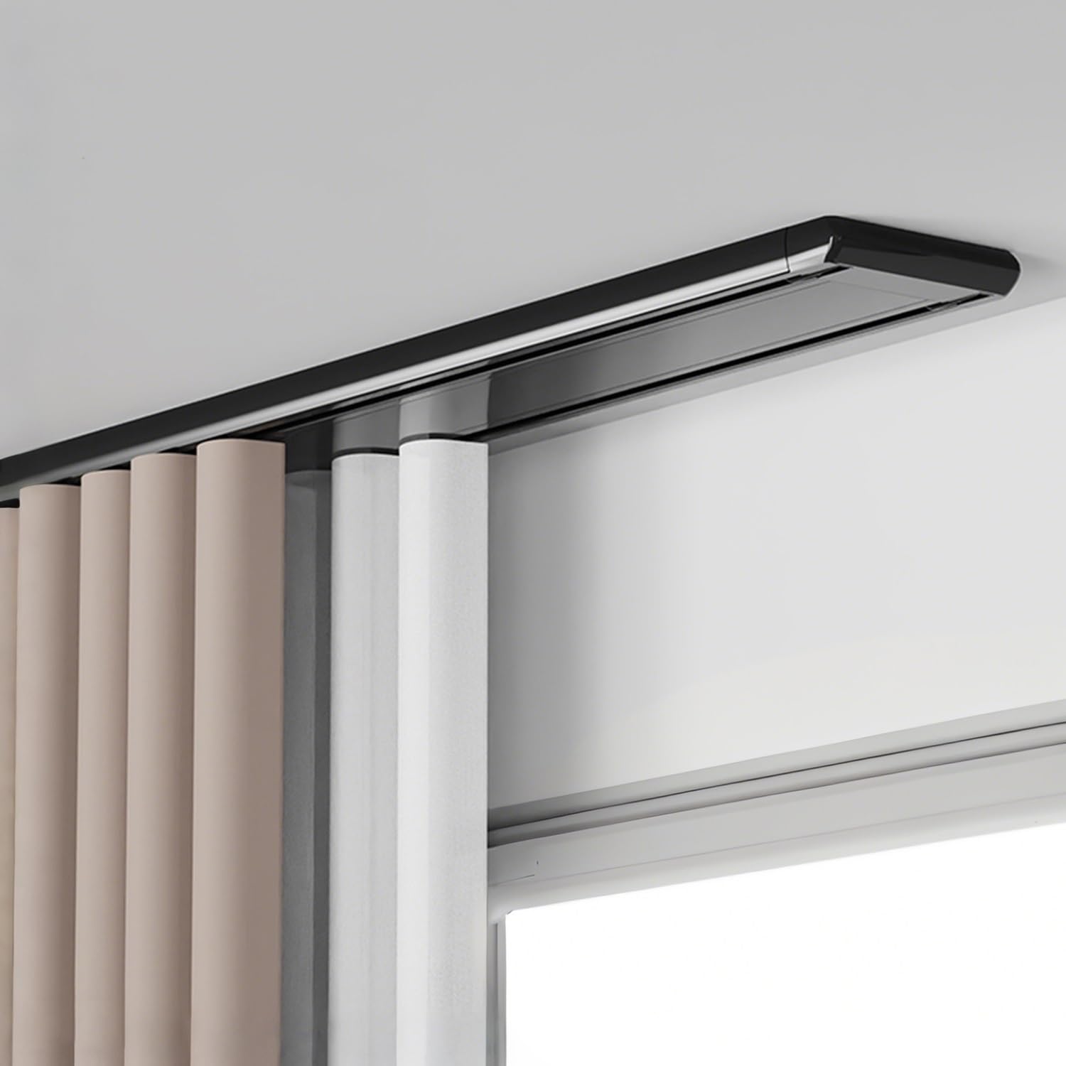 Rail de rideau double en aluminium de 1 à 6 m pour camping-car, salon, hôpital, chambre à coucher – Noir 2,2 m et élégant