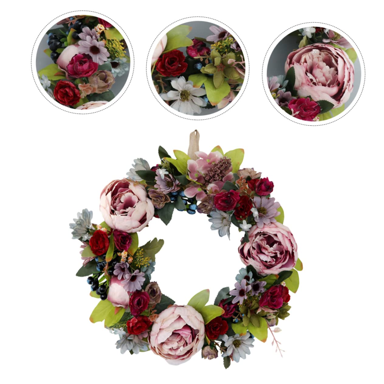 Corona di Peonie Artificiale Decorativa in Legno e Plastica per Casa