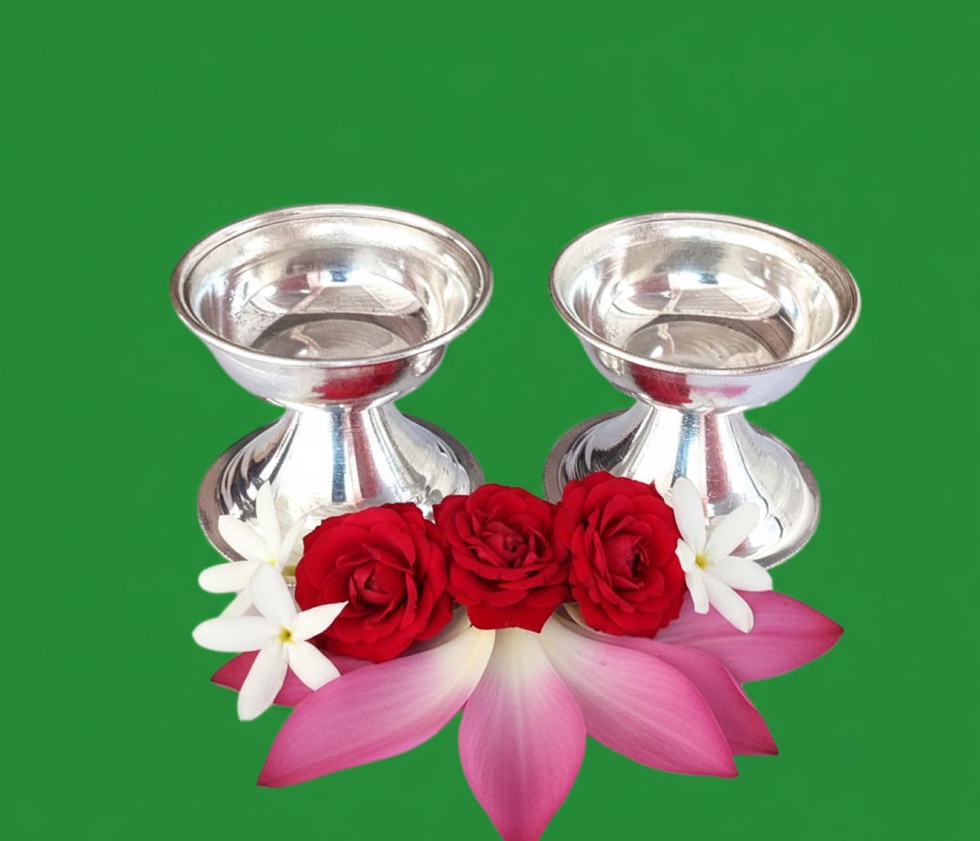 Diya Set, Deepam Set/Neelanjan Set/Nilaanjan Aarti Set, Premium Medium Size 2 * 2 * 2 Inch Silver Plated by SujArta-image-9