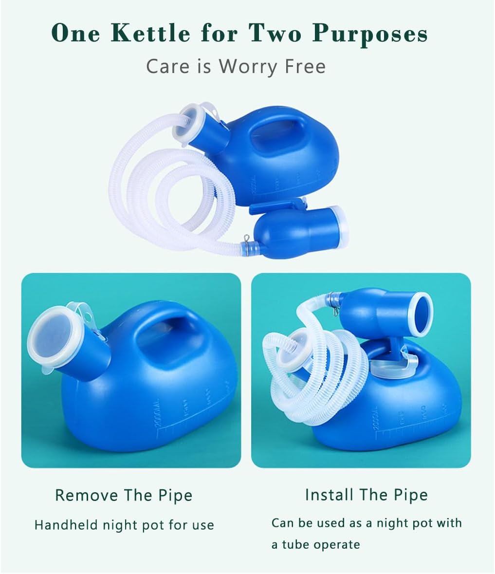 Male Urinal Bottle 68 OZ Portable Urinals for Men 59" Long Hose with Lid (Blue) - Image 3