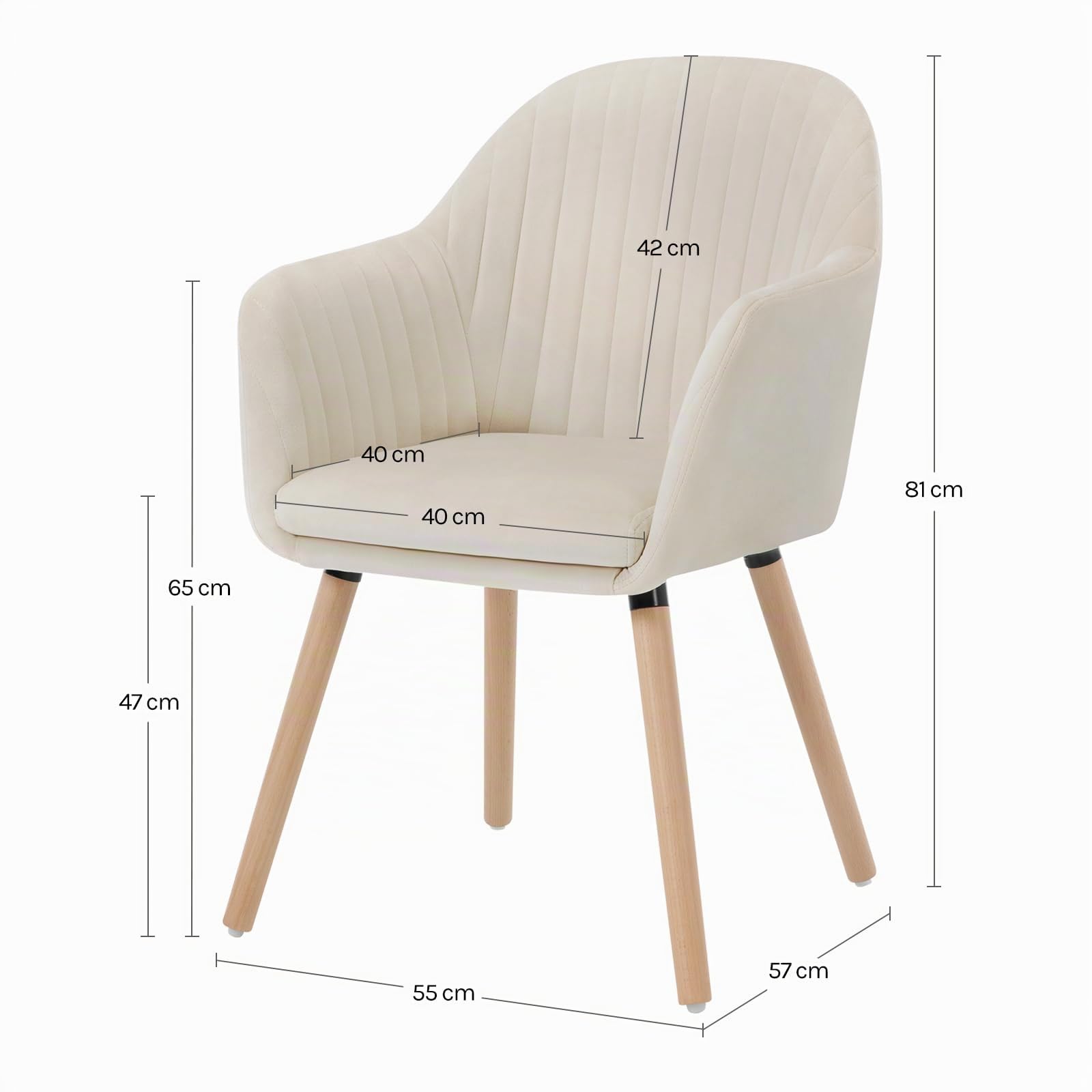 WOLTU Esszimmerstühle 4er Set, für Schlafzimmer Küche Wohnzimmer, Küchenstühle gepolstert mit Armlehne, aus Samt Massivholz, Cremeweiß