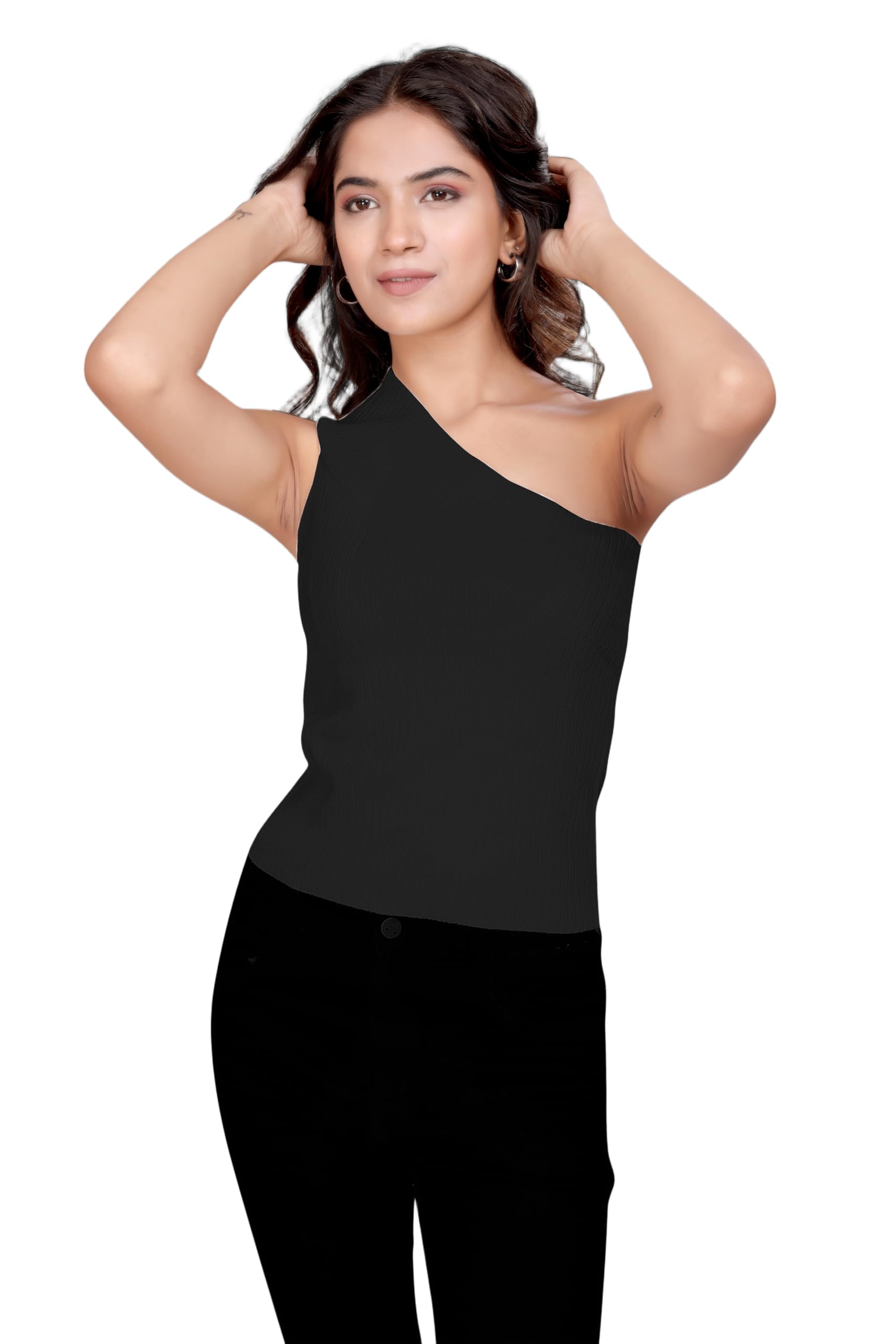 madborn creation MADBORN Women's One Shoulder Tank Top | Ribbed Knit | Casual Wear | Sleeveless Knitted Top-picture-20