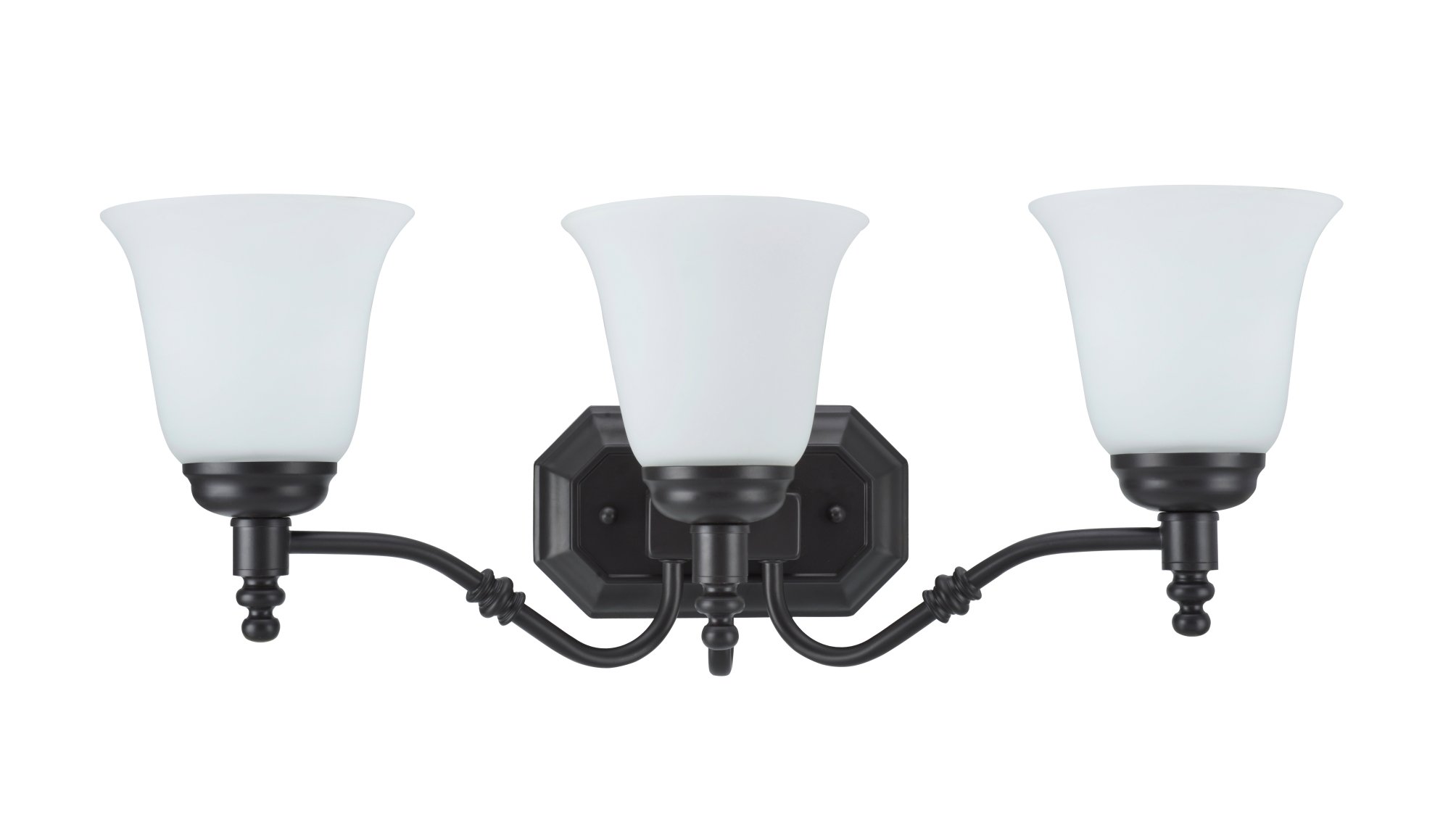 Aspen Creative 62022-1, Three-Light Metal Bathroom Vanity Wall Light Fixture, 23" Wide, Transitional Design in Oil Rubbed Bronze with Frosted Glass Shade
